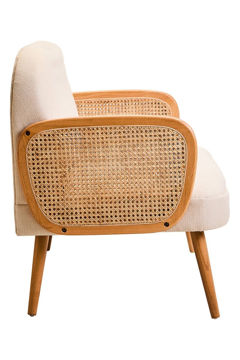 Cebu Ivory Fabric and Cane 2 Seat Sofa with Elm Wood Legs - Image 7