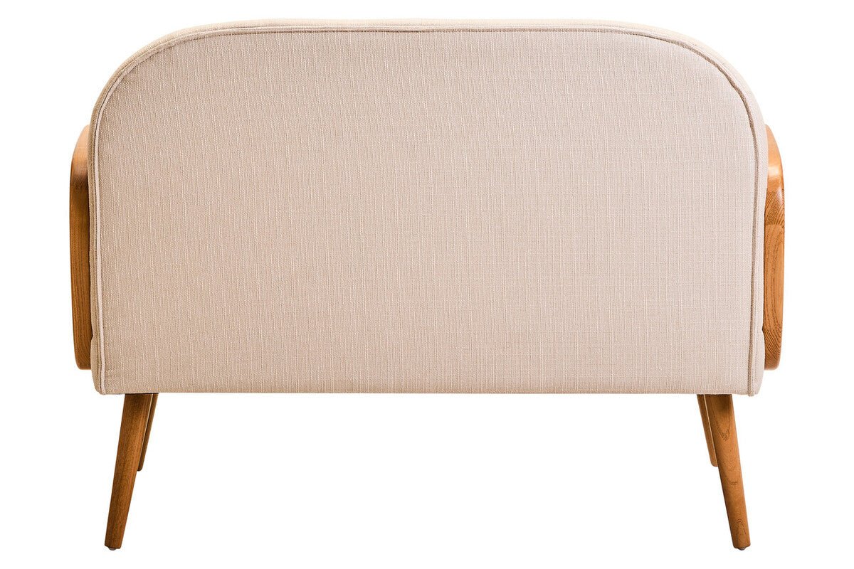 Cebu Ivory Fabric and Cane 2 Seat Sofa with Elm Wood Legs - Image 8