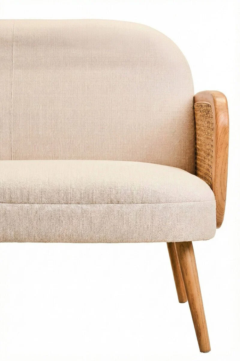 Cebu Ivory Fabric and Cane 2 Seat Sofa with Elm Wood Legs - Image 9