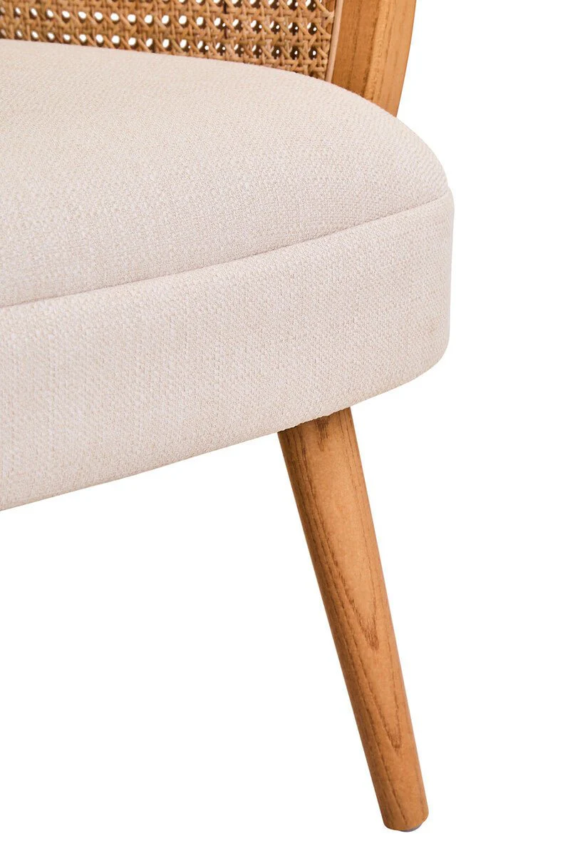 Cebu Ivory Fabric and Cane Chair with Elm Wood Legs - Image 11