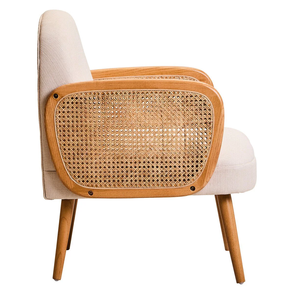 Cebu Ivory Fabric and Cane Chair with Elm Wood Legs - Image 7