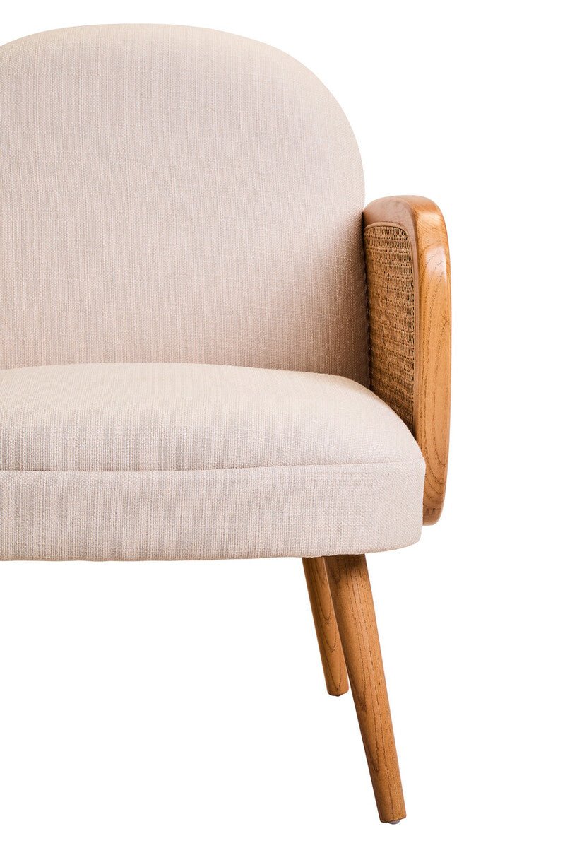 Cebu Ivory Fabric and Cane Chair with Elm Wood Legs - Image 9