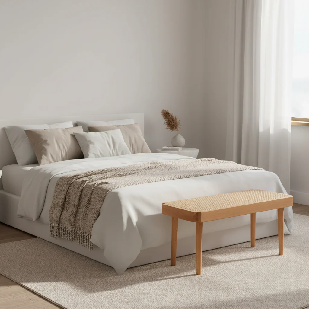 Cebu Natural Cane and Beech Wood Bench - Image 3