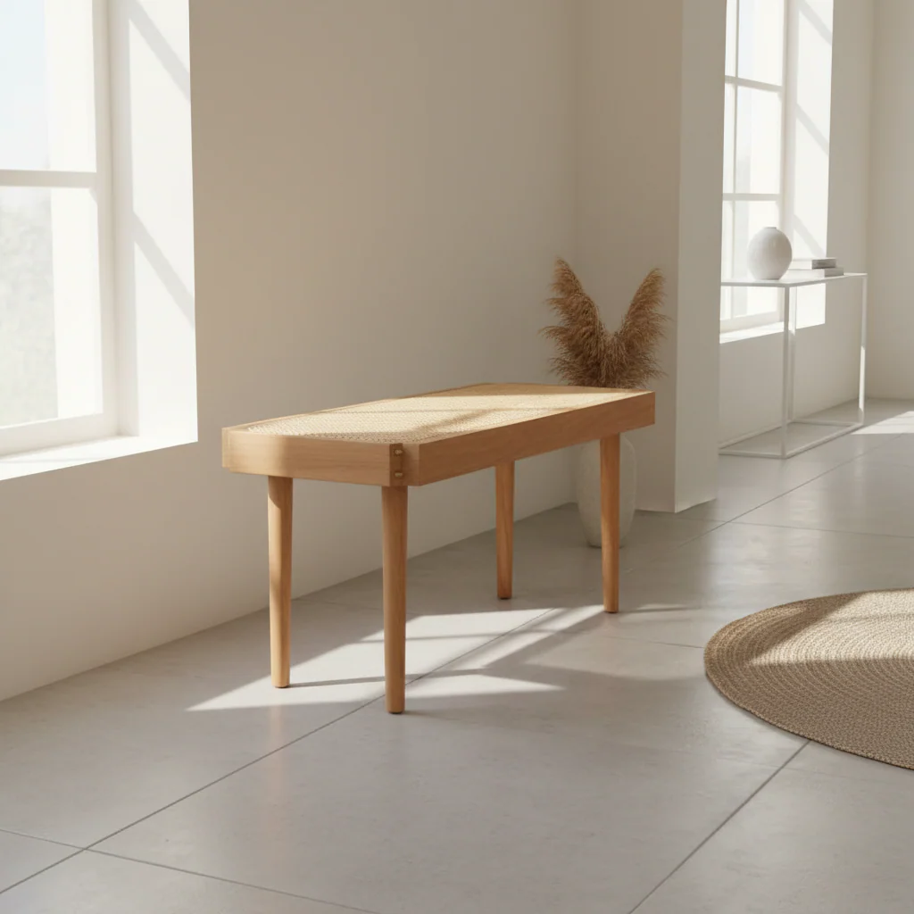 Cebu Natural Cane and Beech Wood Bench - Image 4