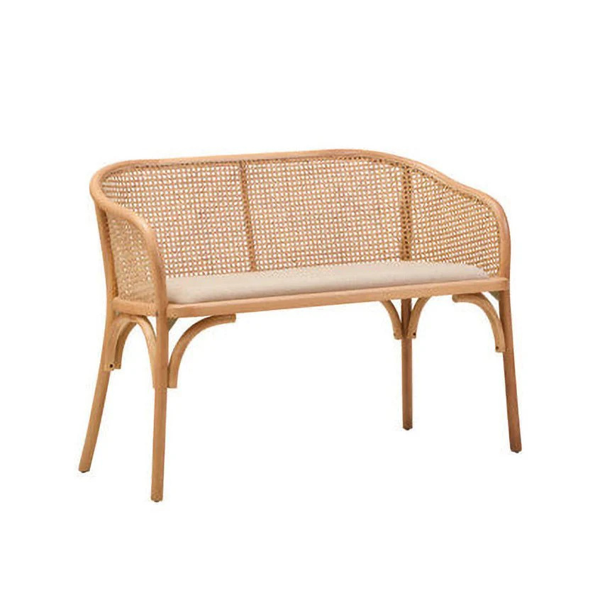 Cebu Natural Cane and Beech Wood Bench with Backrest - Image 9