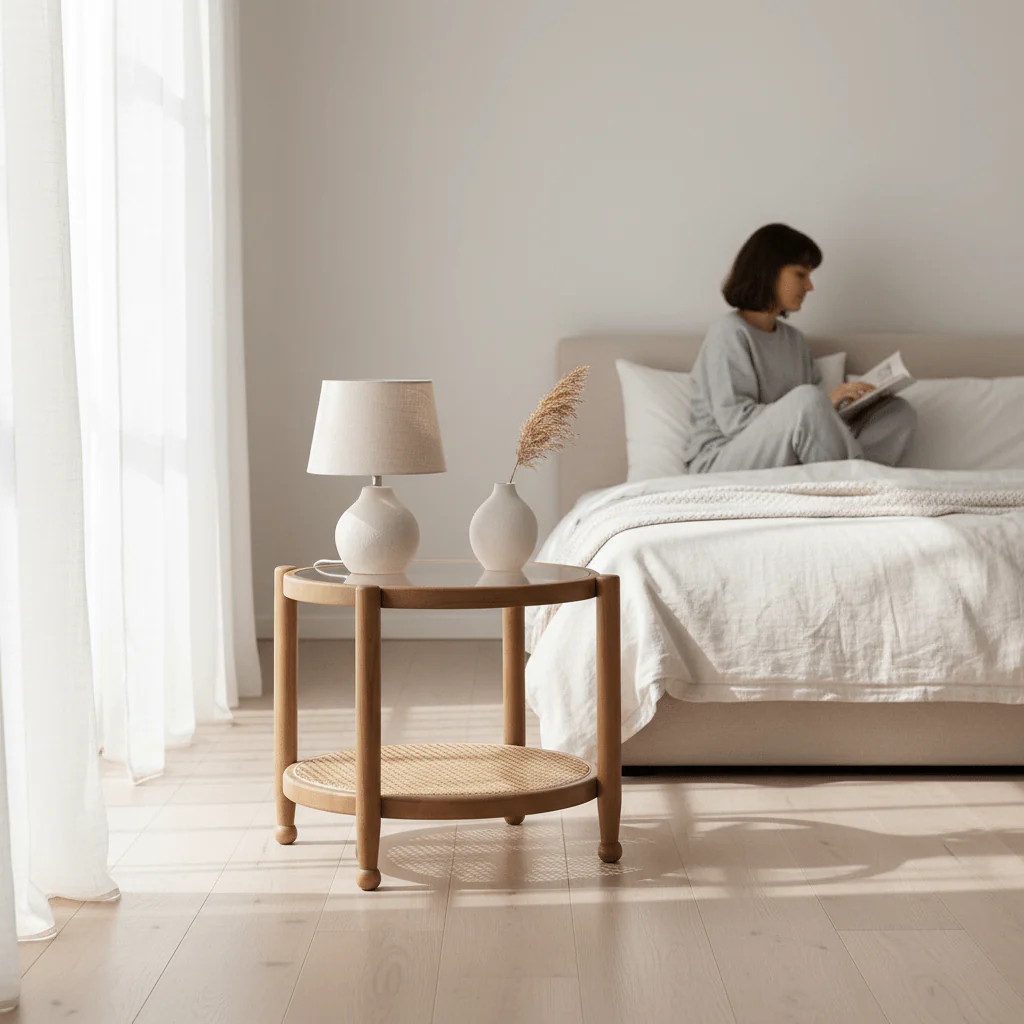 Cebu Natural Cane and Grey Wash Elm Wood Side Table - Image 2