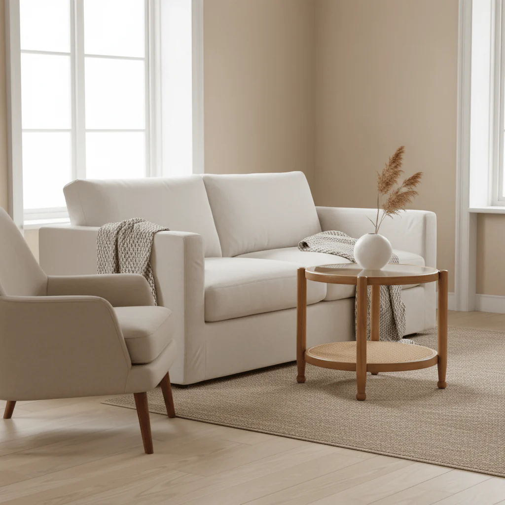 Cebu Natural Cane and Grey Wash Elm Wood Side Table - Image 3