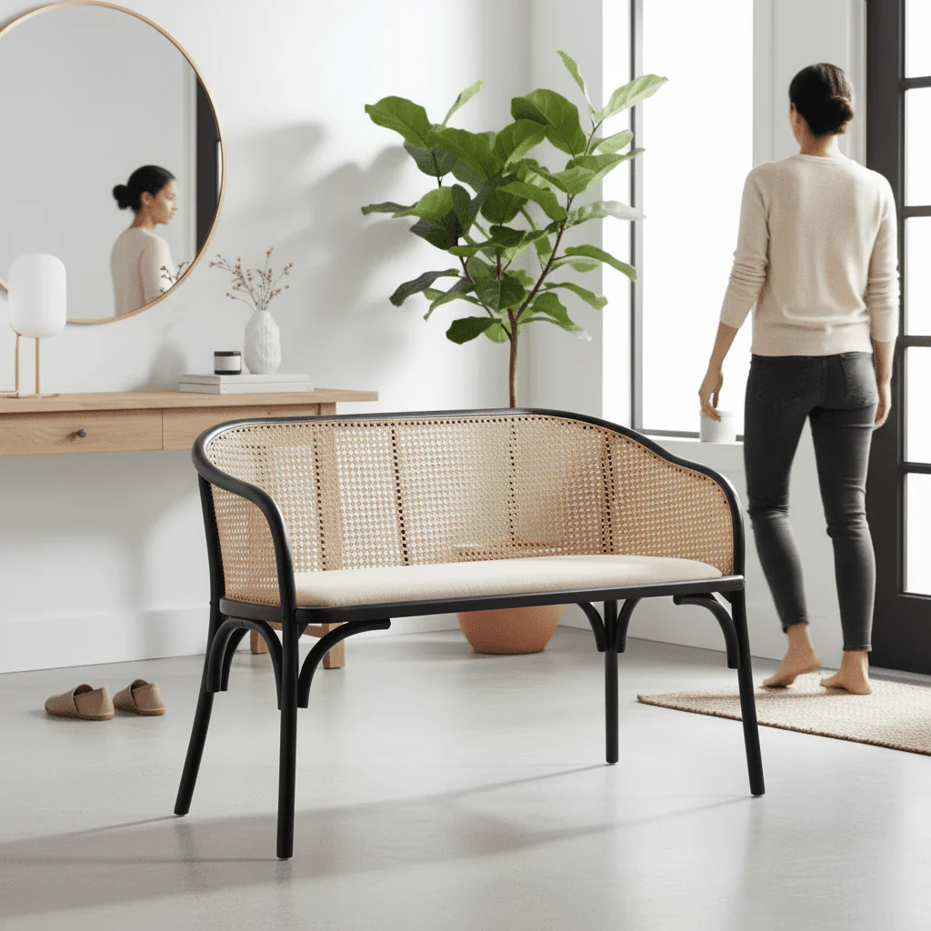 Cebu Natural Cane Bench with Black Beech Wood Frame - Image 2