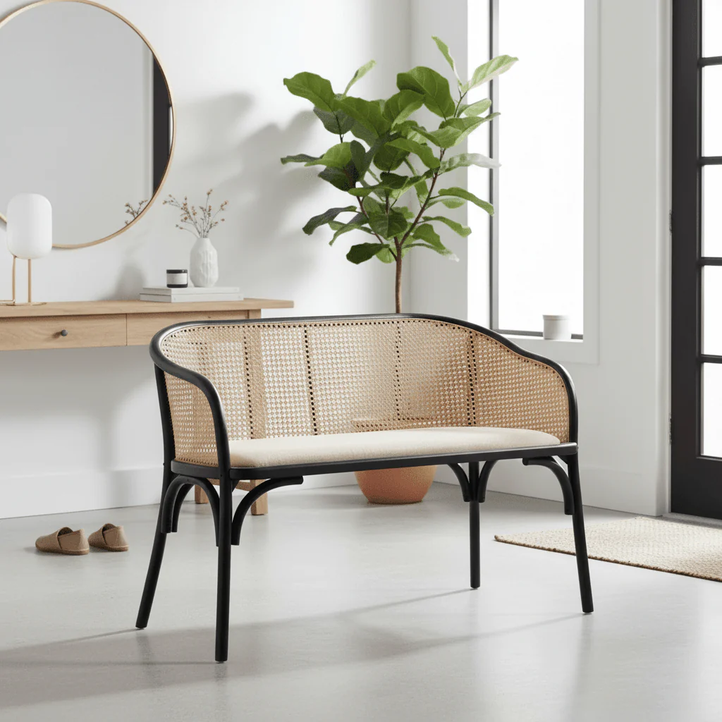 Cebu Natural Cane Bench with Black Beech Wood Frame - Image 4