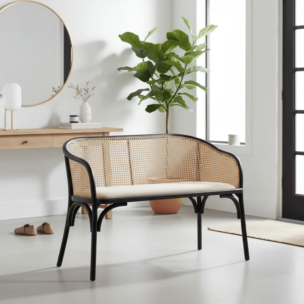 Cebu Natural Cane Bench with Black Beech Wood Frame - Image 5