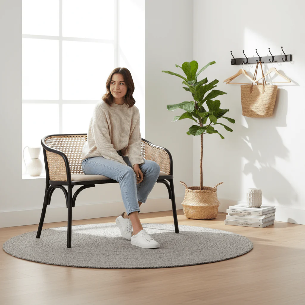Cebu Natural Cane Bench with Black Beech Wood Frame - Image 7