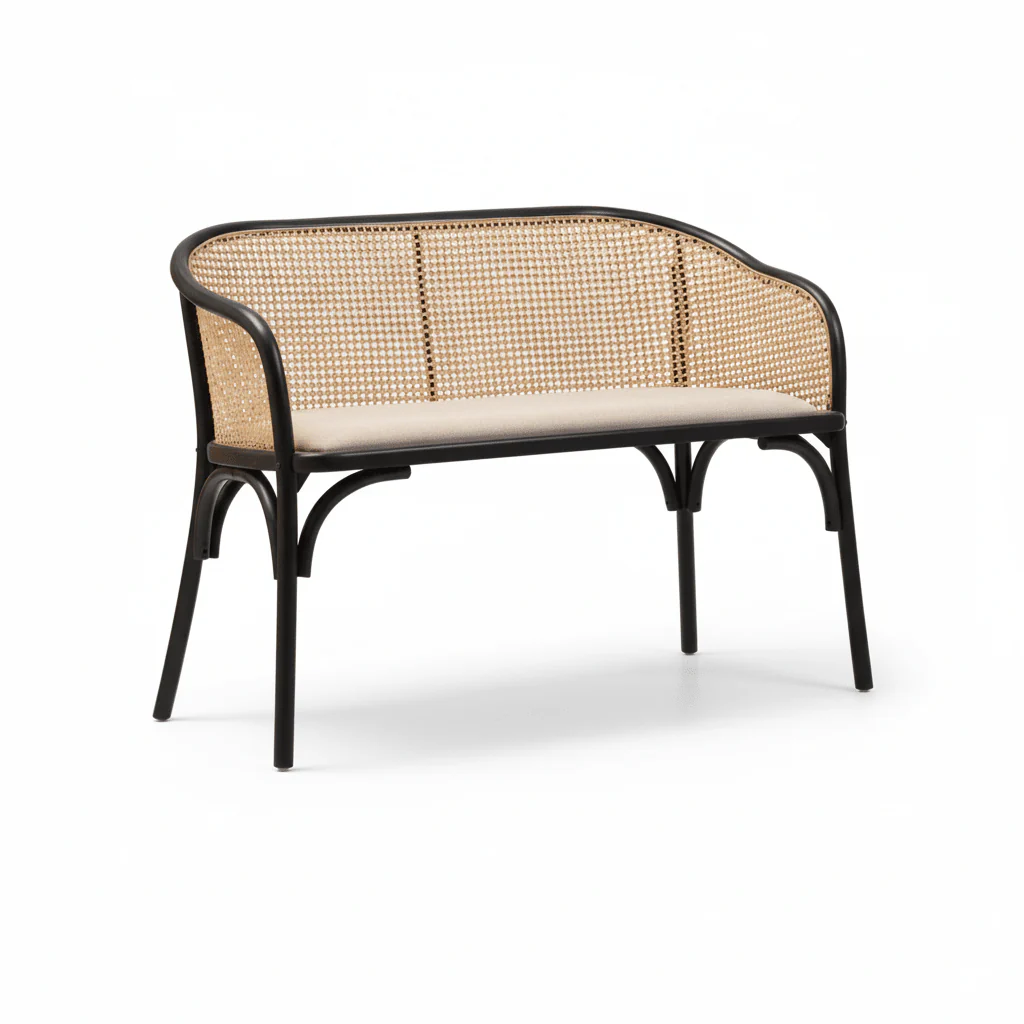 Cebu Natural Cane Bench with Black Beech Wood Frame - Image 8