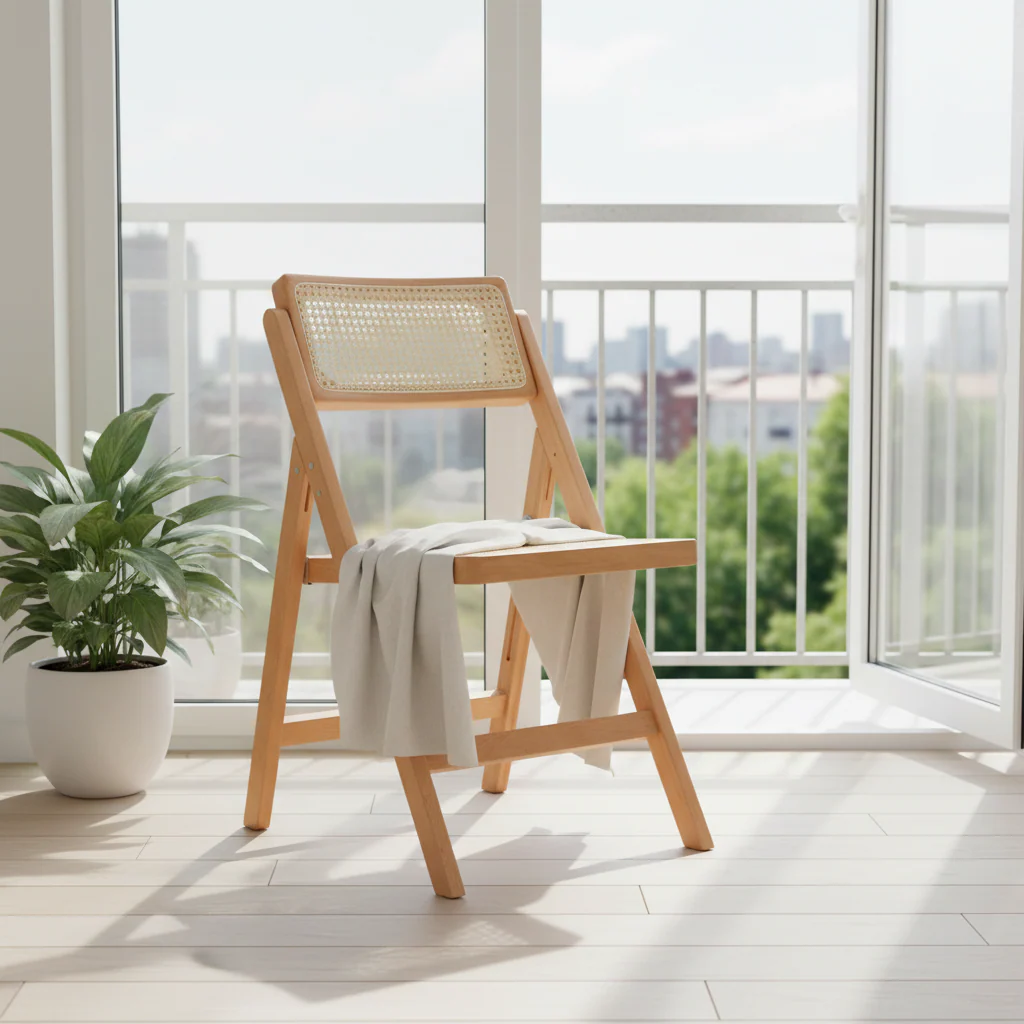 Cebu Natural Rattan and Beechwood Folding Chair - Image 3