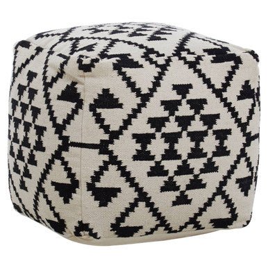 Cefena Square Black and White Patterned Pouffe - Image 5