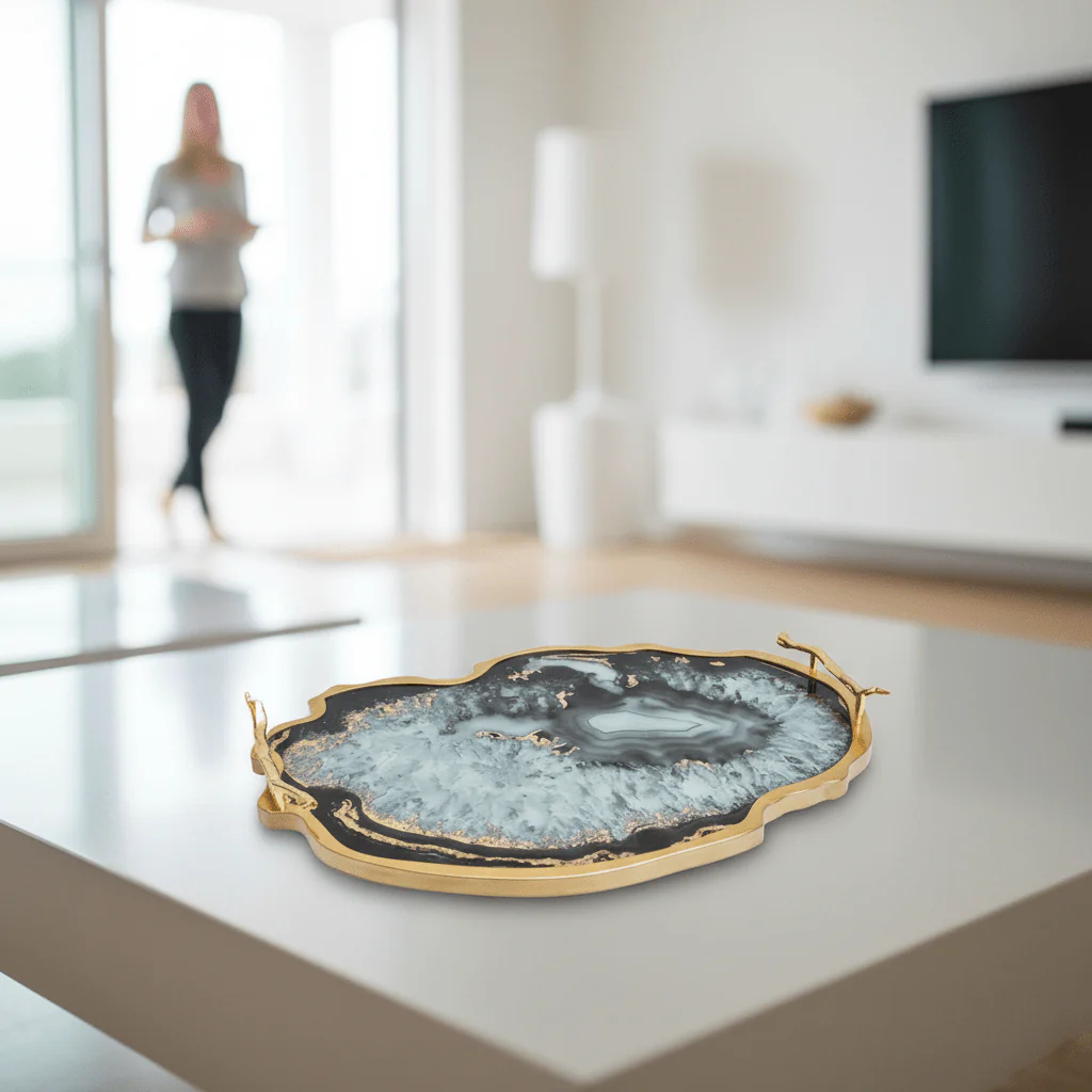 Celina Black And Gold Agate Tray - Image 2