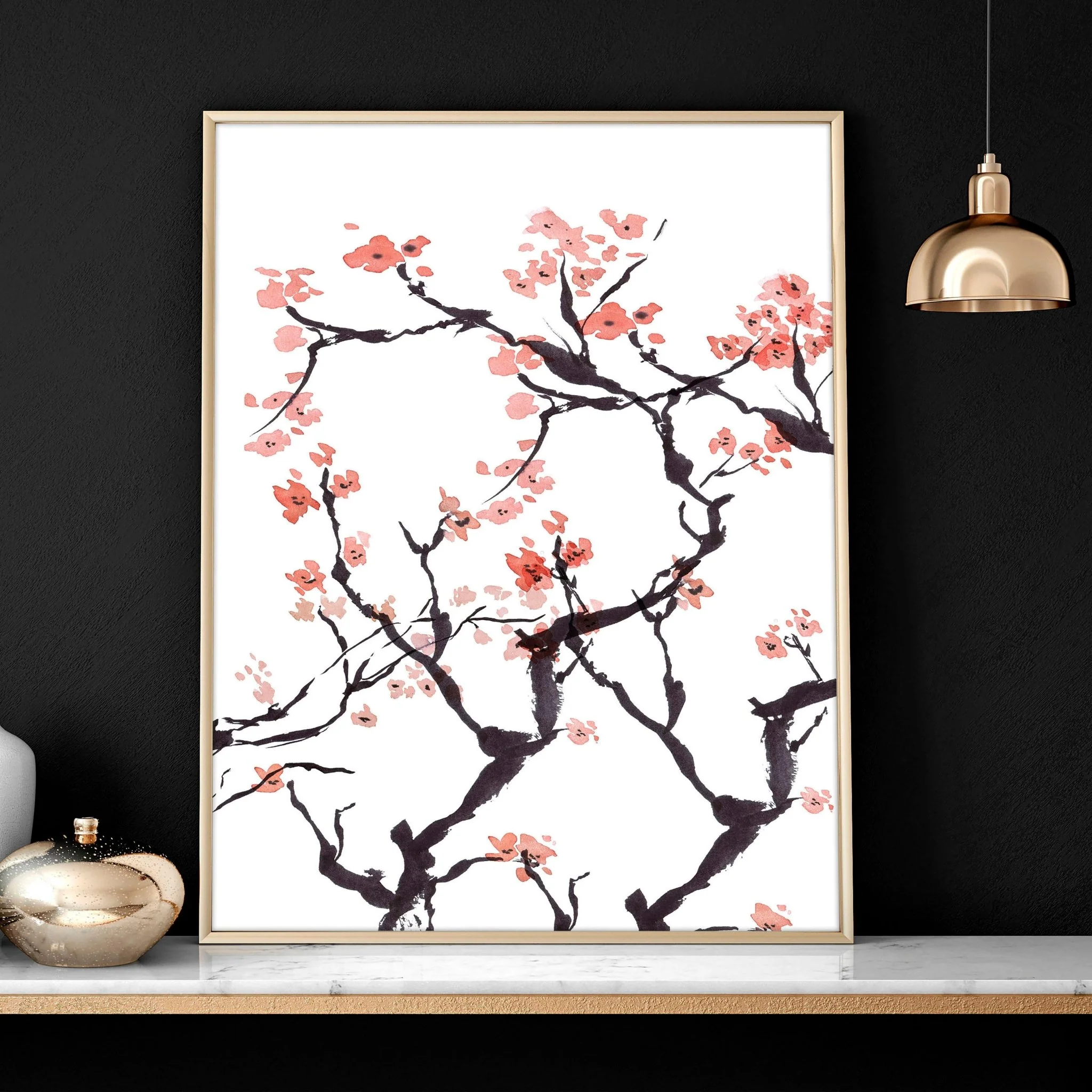 Cherry blossom wall art for home office | Set of 2 wall art prints - Image 4