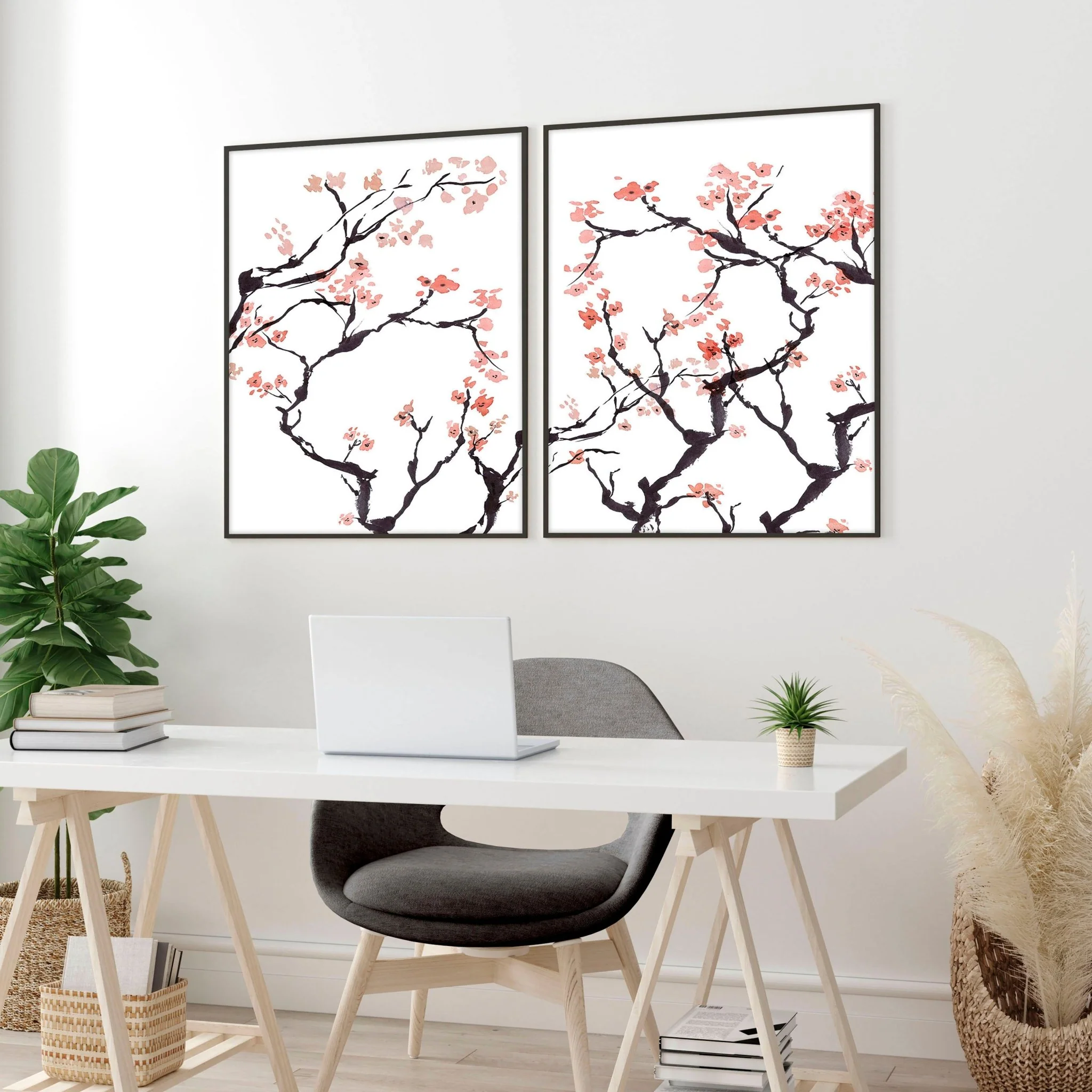 Cherry blossom wall art for home office | Set of 2 wall art prints - Image 7