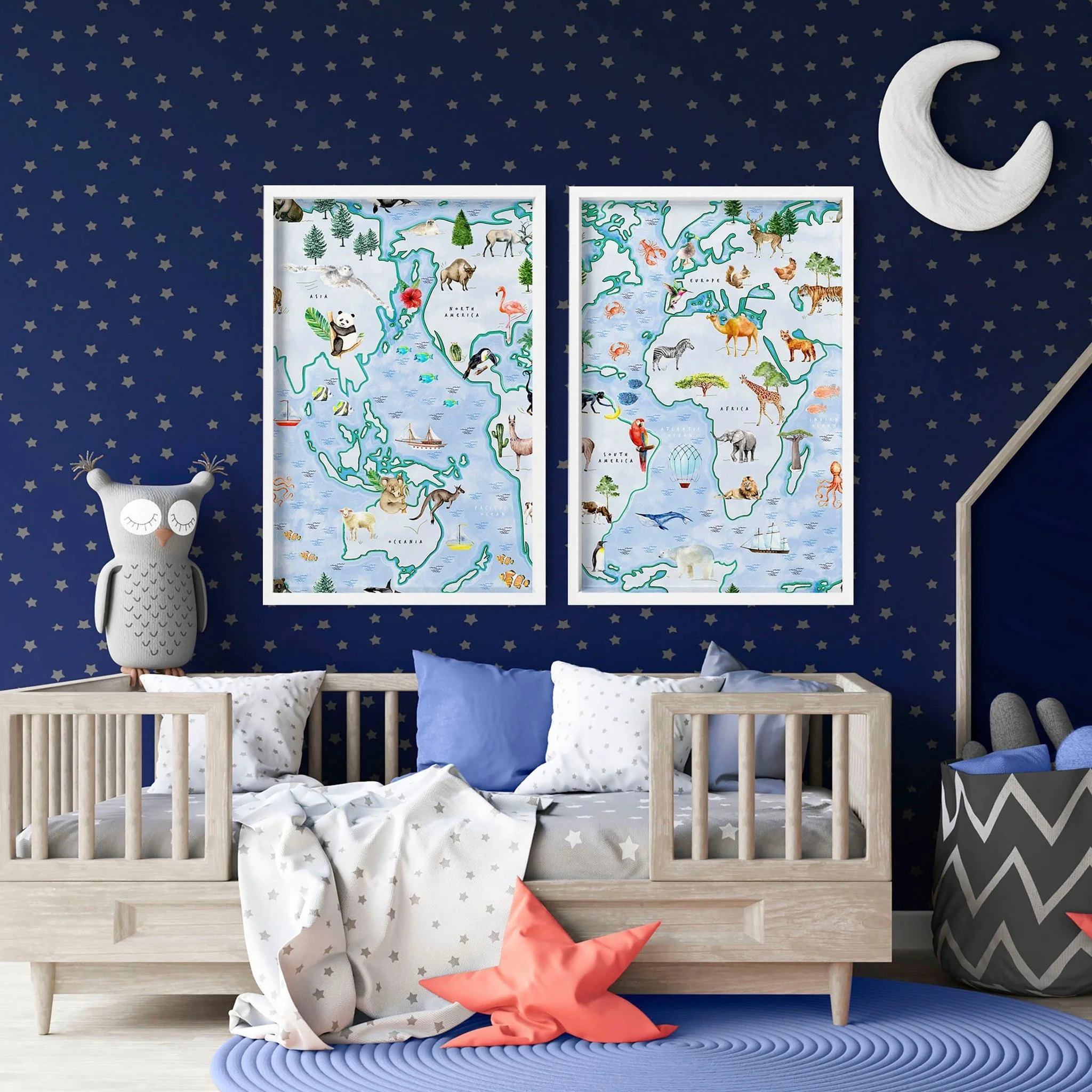 Childrens world map | set of 2 Wall art for Nursery - Image 2
