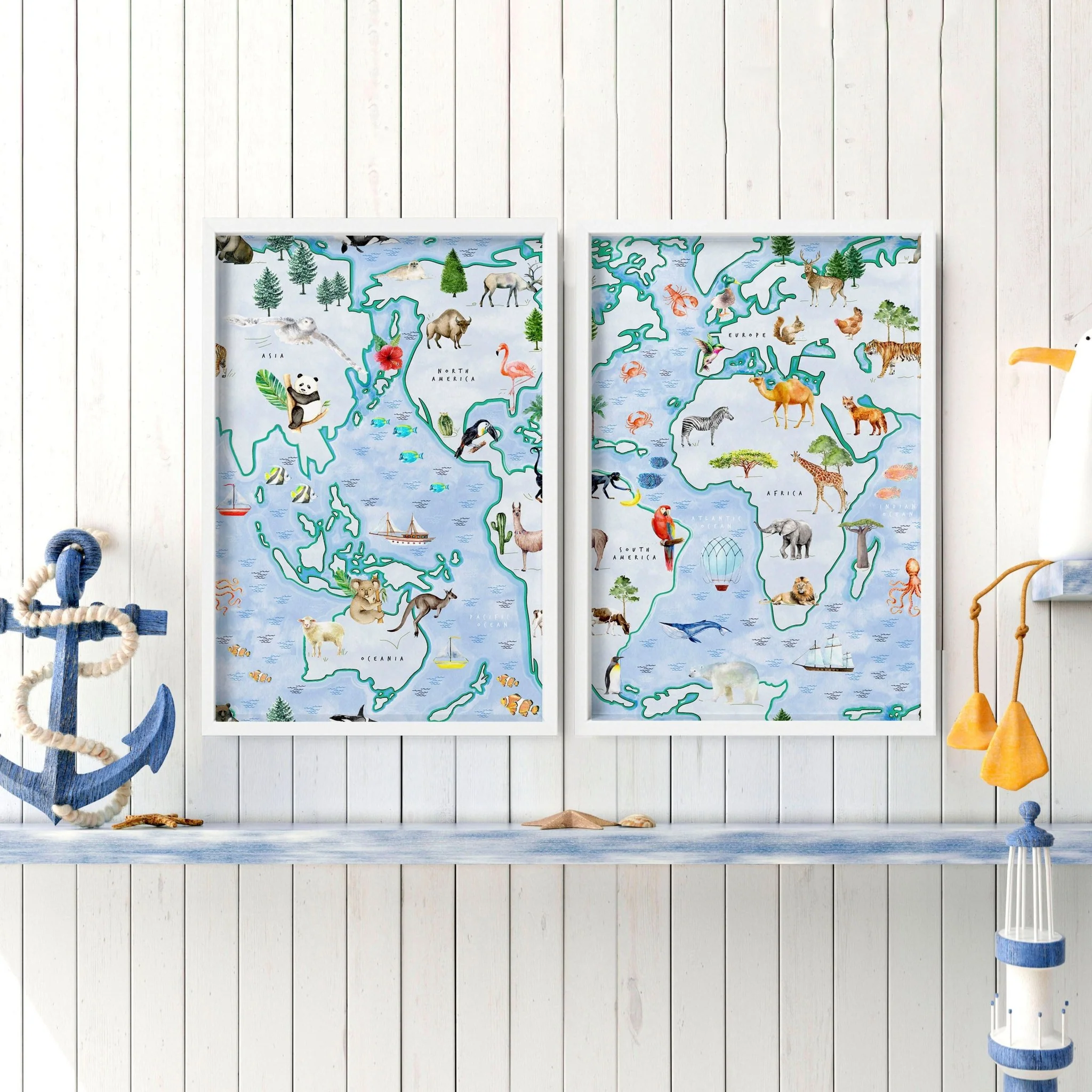 Childrens world map | set of 2 Wall art for Nursery - Image 4