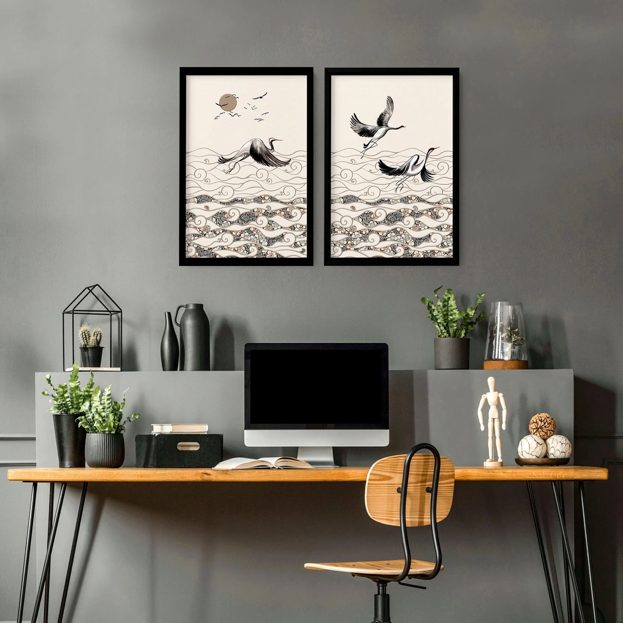 Chinoiserie prints | set of 2 Japanese Crane Art wall art - Image 3