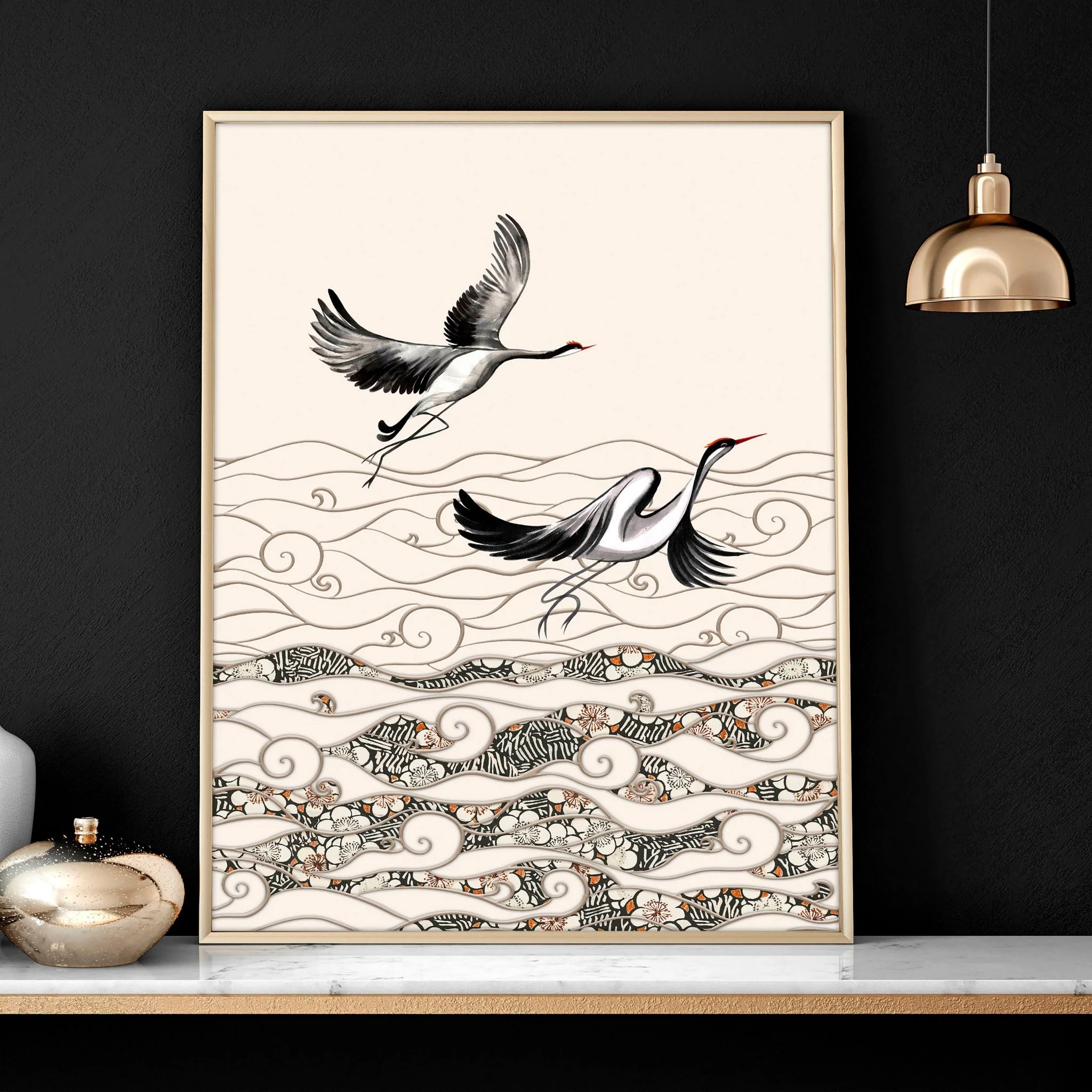 Chinoiserie prints | set of 2 Japanese Crane Art wall art - Image 5