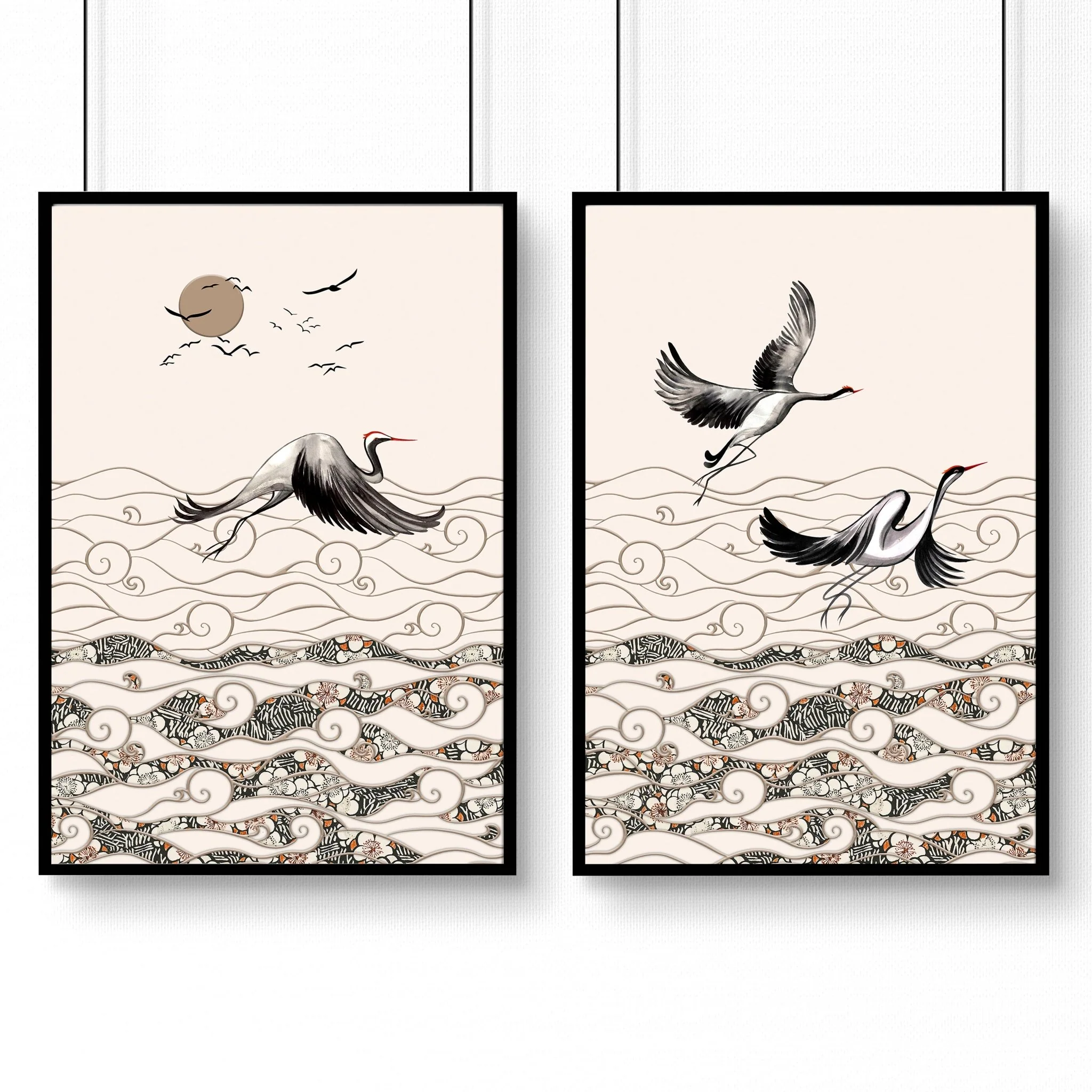 Chinoiserie prints | set of 2 Japanese Crane Art wall art - Image 6
