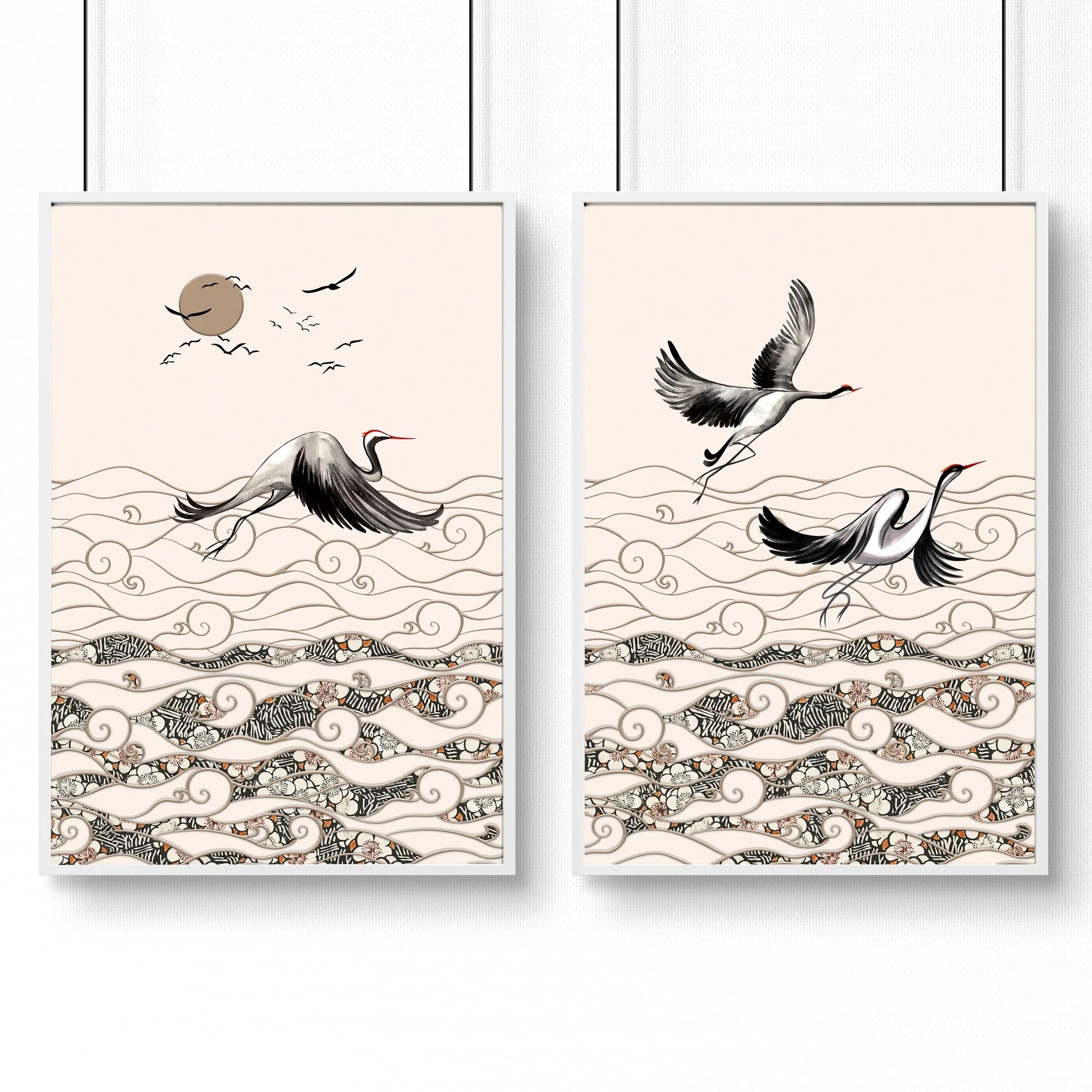 Chinoiserie prints | set of 2 Japanese Crane Art wall art - Image 7