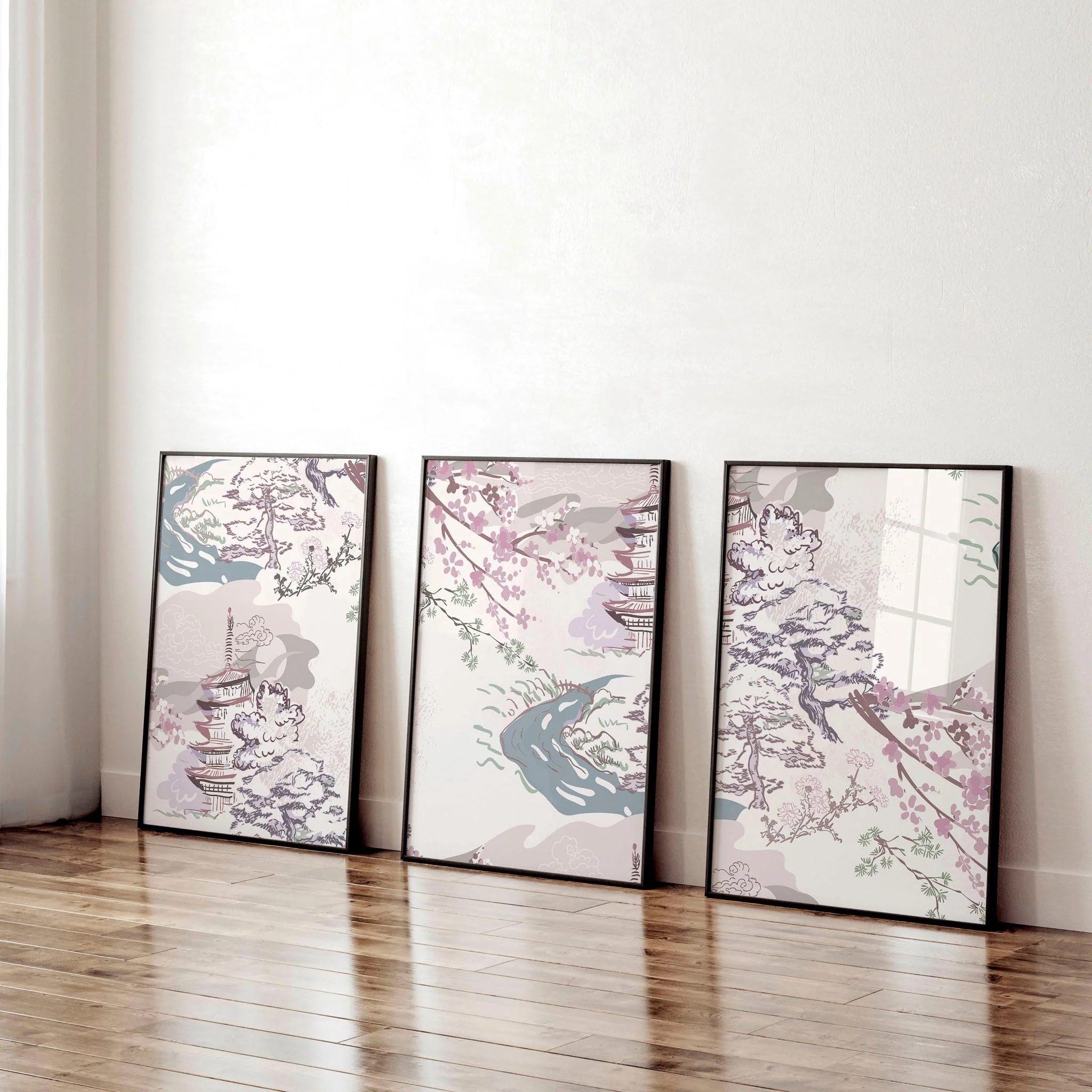 Chinoiserie wall art for home office decor | set of 3 framed wall art - Image 2