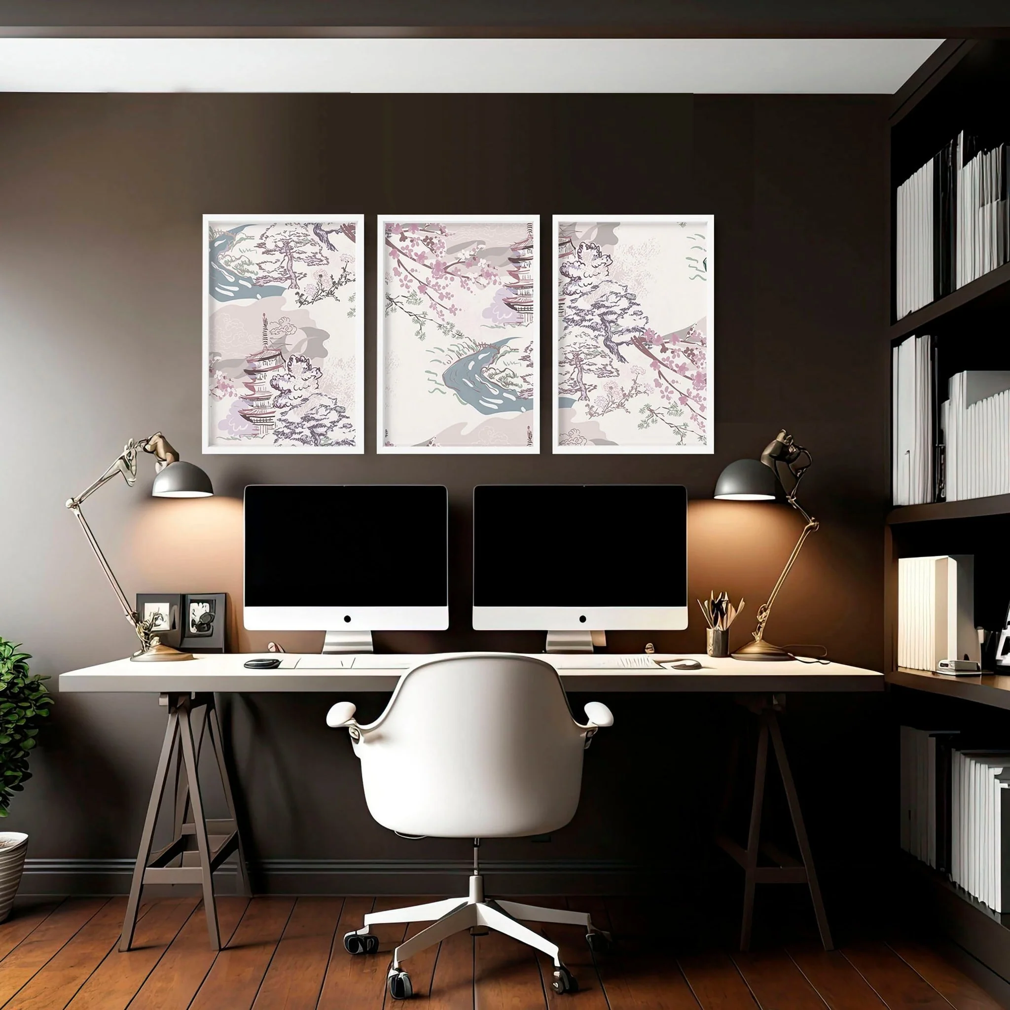 Chinoiserie wall art for home office decor | set of 3 framed wall art - Image 3