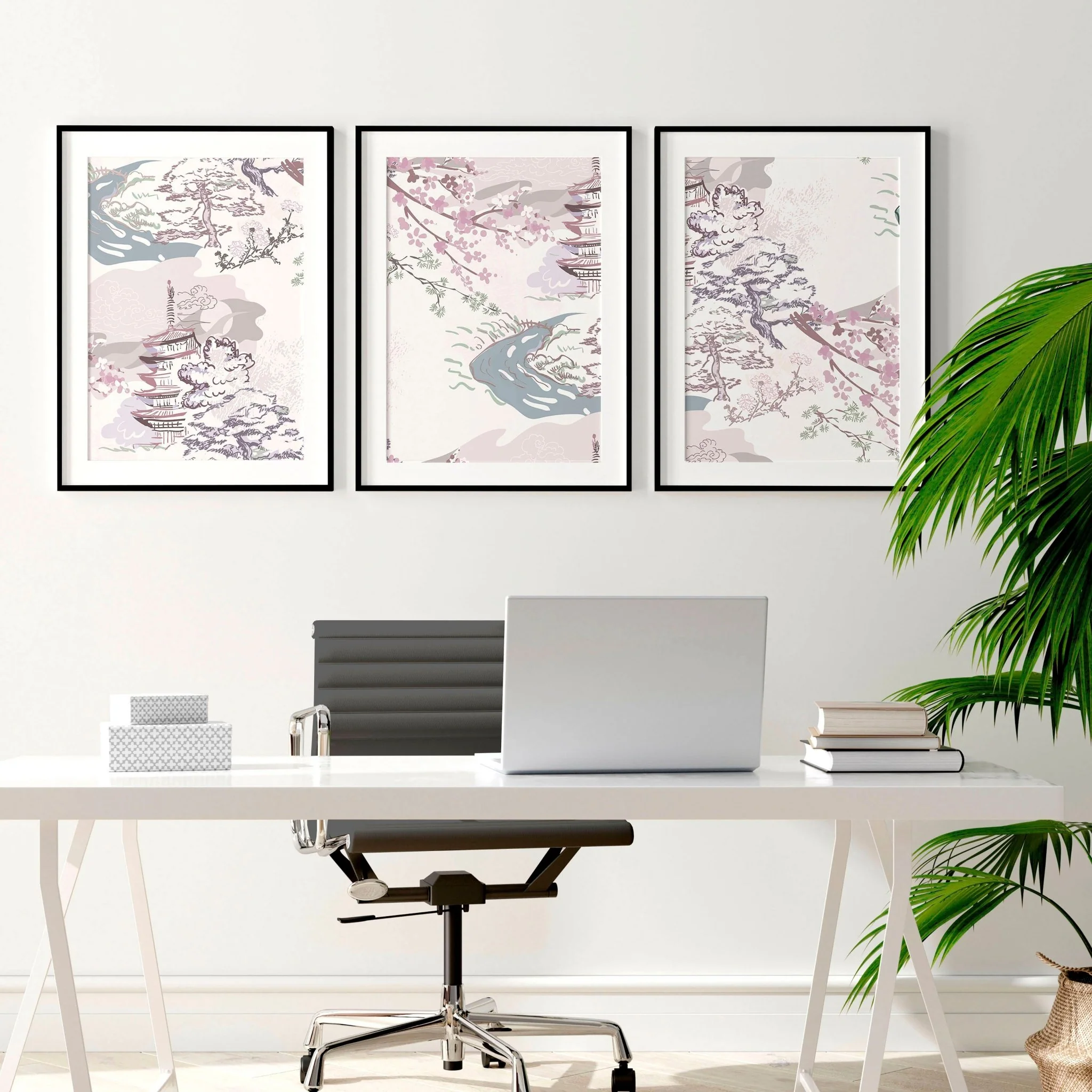 Chinoiserie wall art for home office decor | set of 3 framed wall art - Image 4