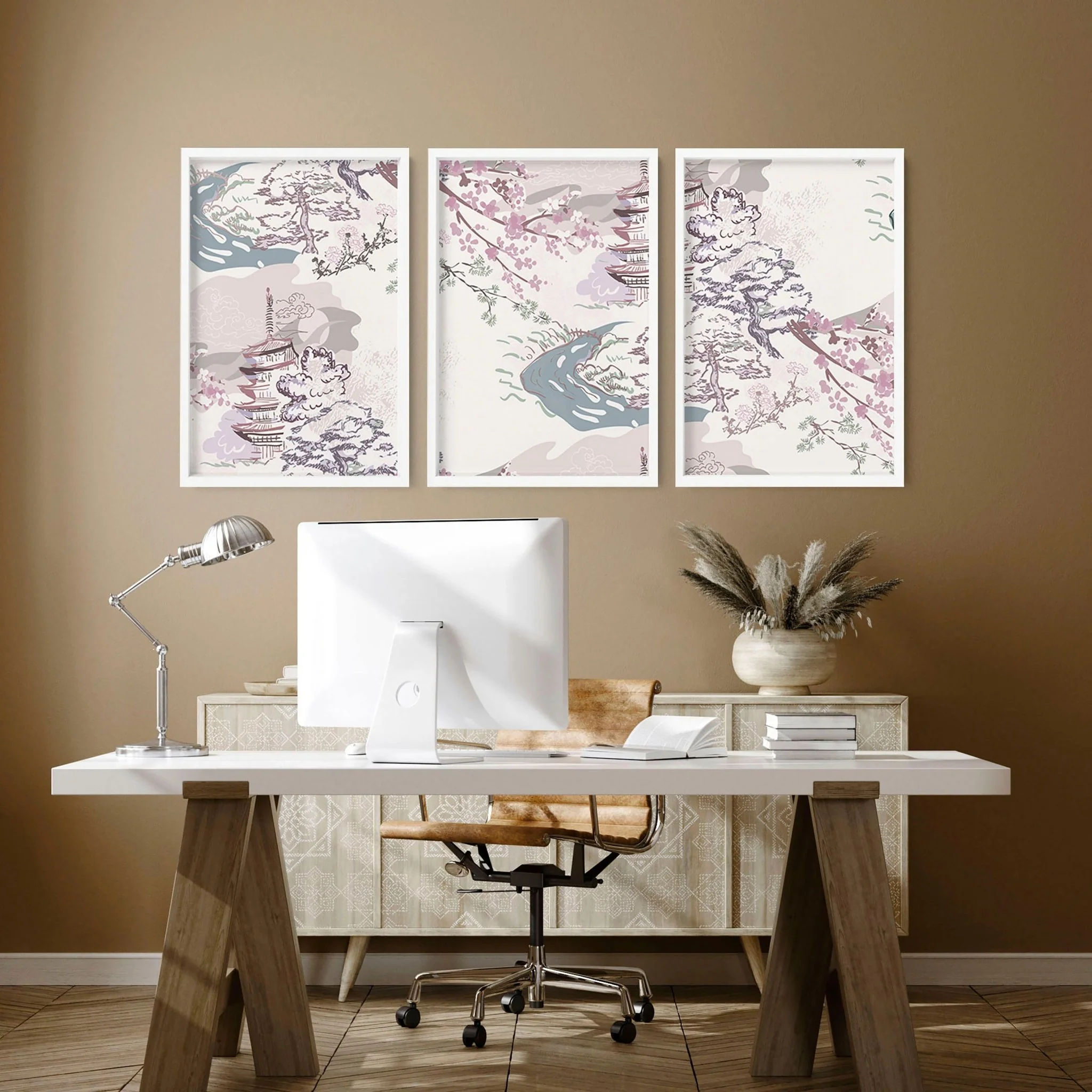 Chinoiserie wall art for home office decor | set of 3 framed wall art - Image 8