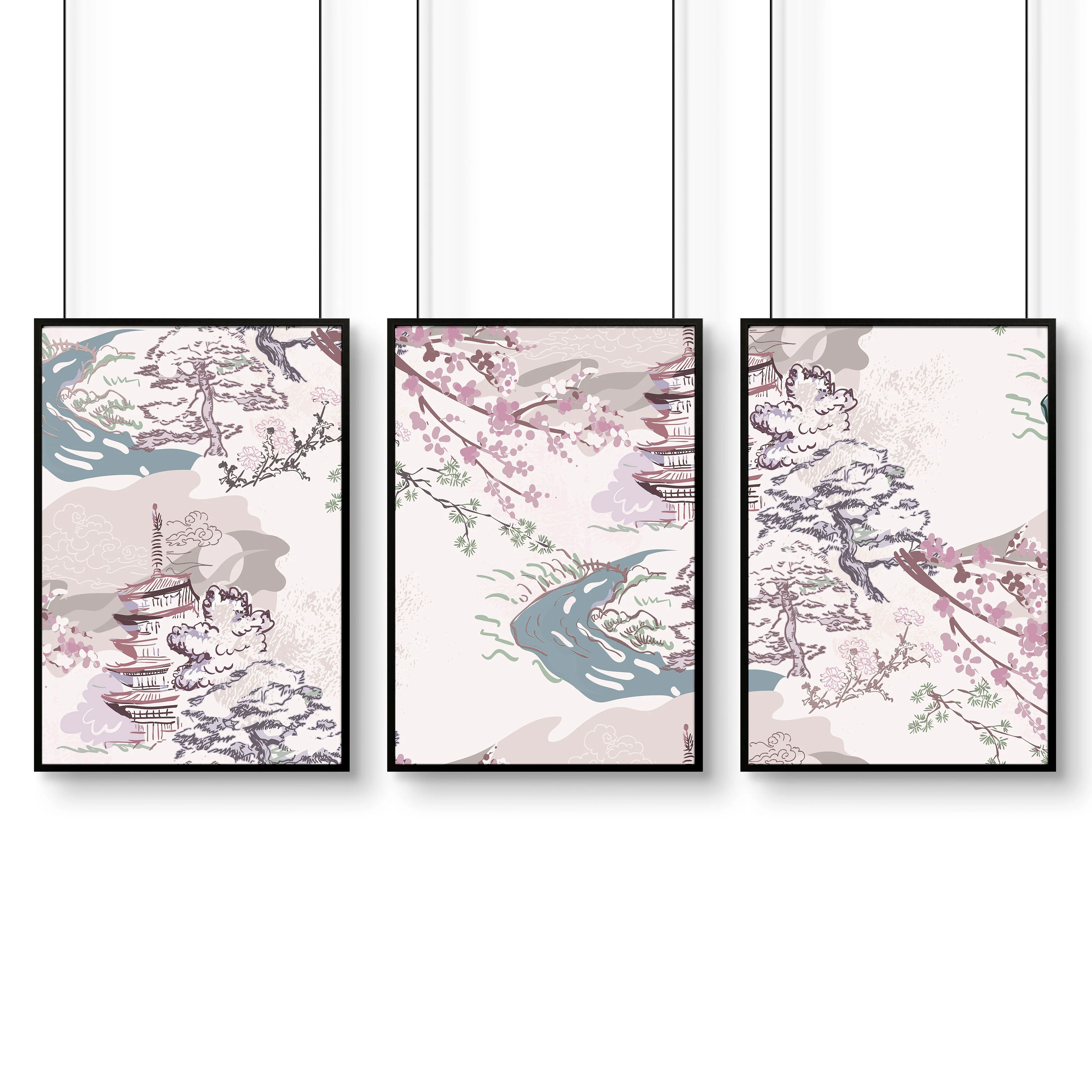 Chinoiserie wall art for home office decor | set of 3 framed wall art - Image 9