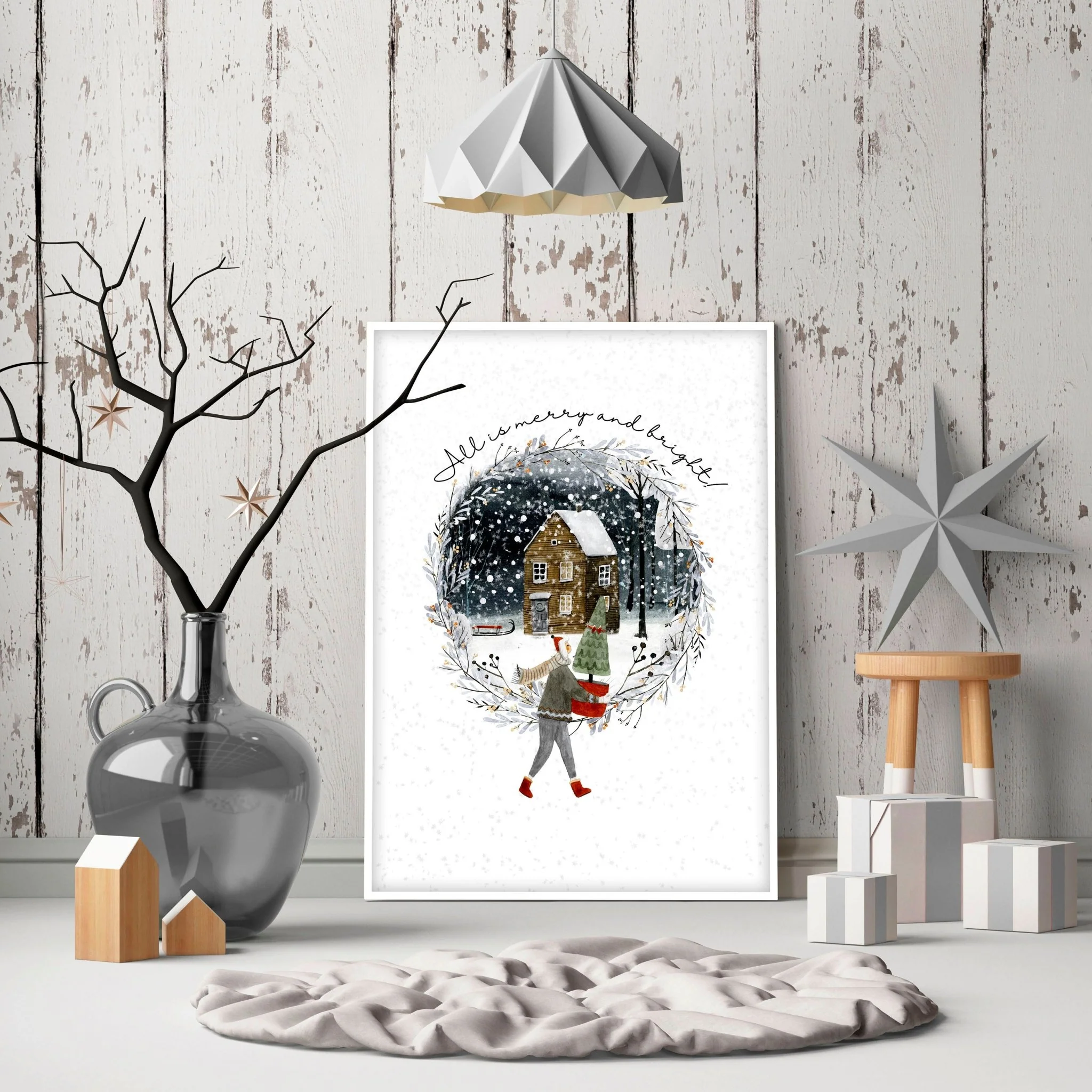 Christmas decor in living room wall art print - Image 2