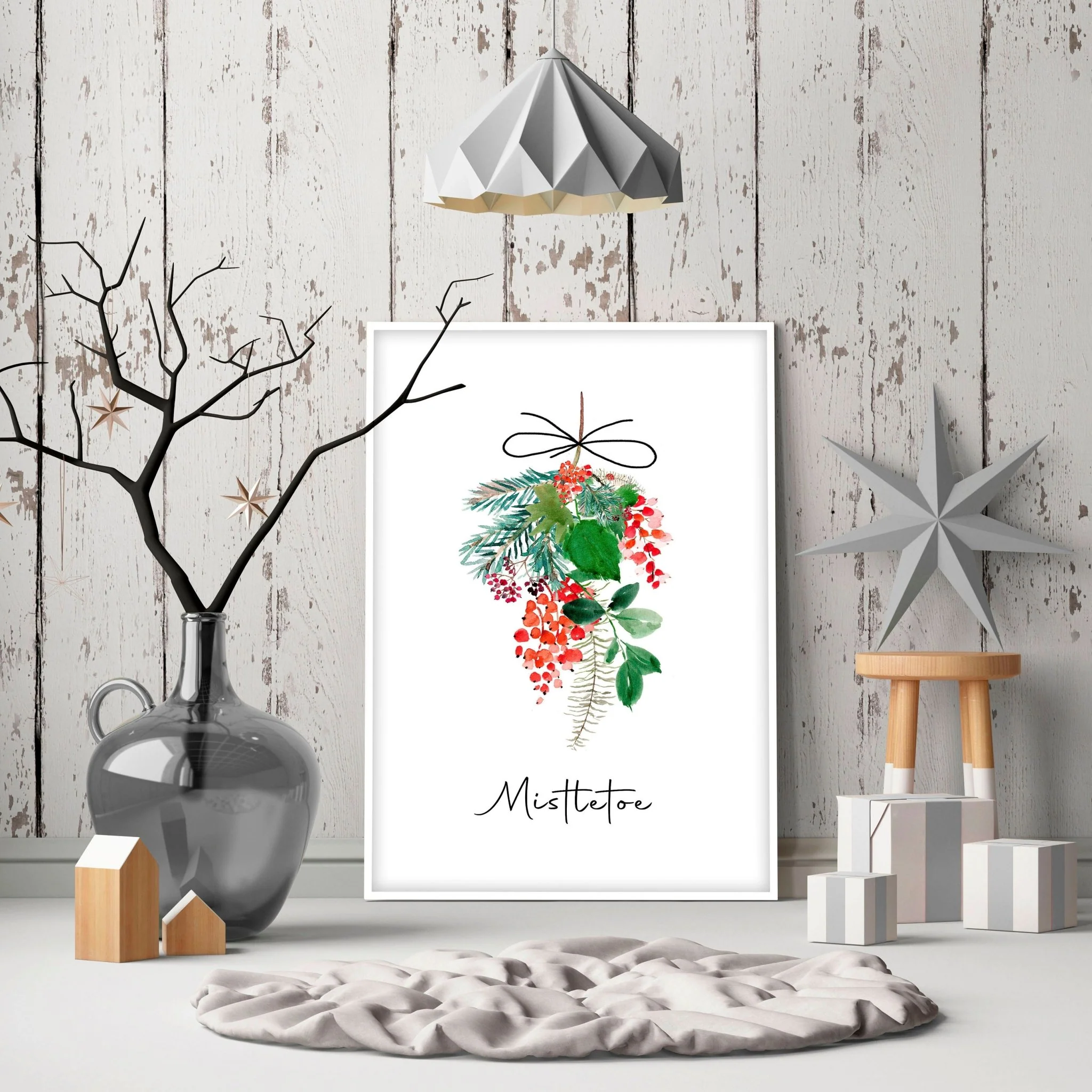 Christmas wall decorations indoor | Mistletoe wall art print - Image 3
