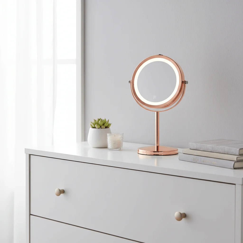 Clara Rose Gold LED Table Mirror - Image 3