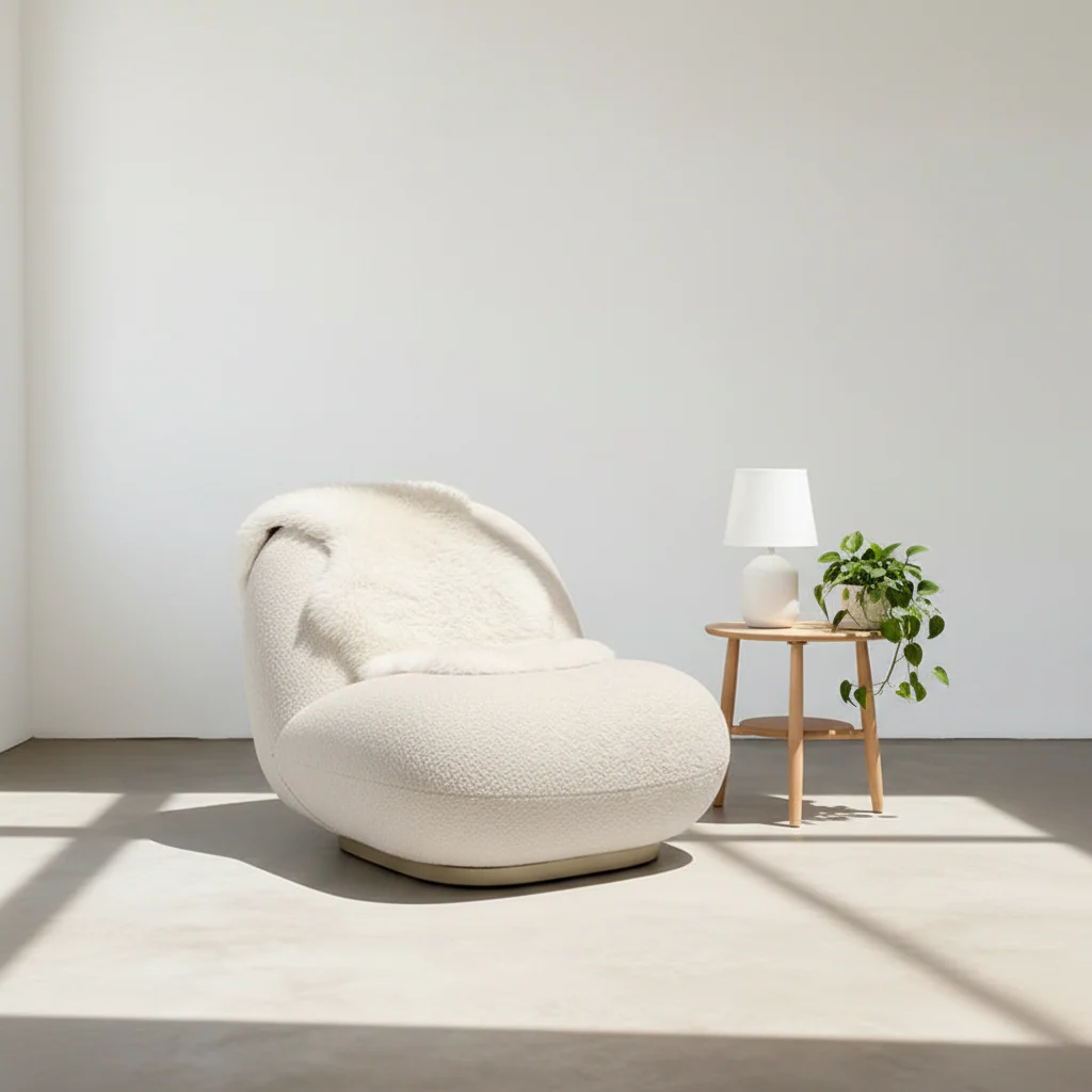 Classic Boucle Pacha Lounge Chair, Gold Base - Image 3