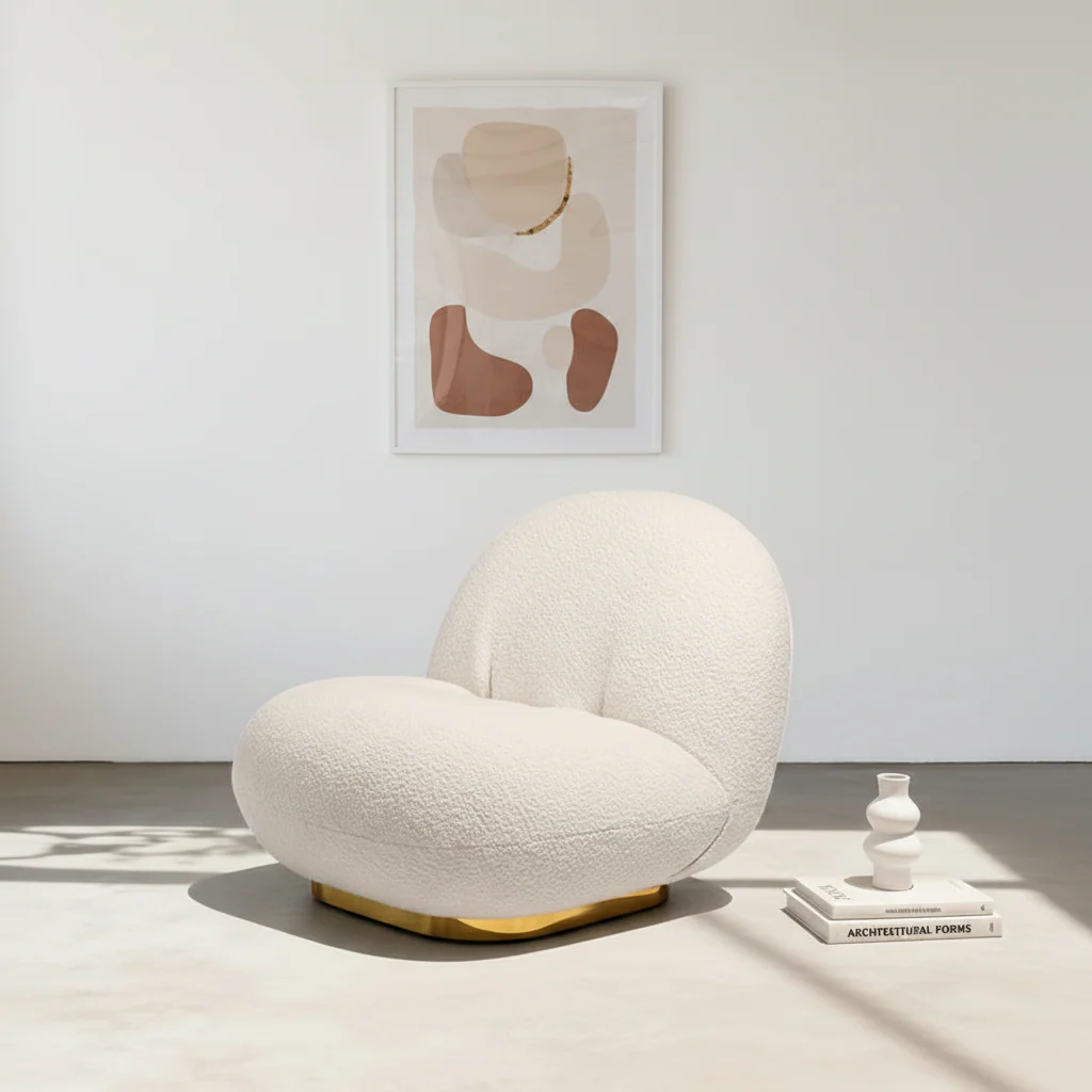 Classic Boucle Pacha Lounge Chair, Gold Base - Image 4