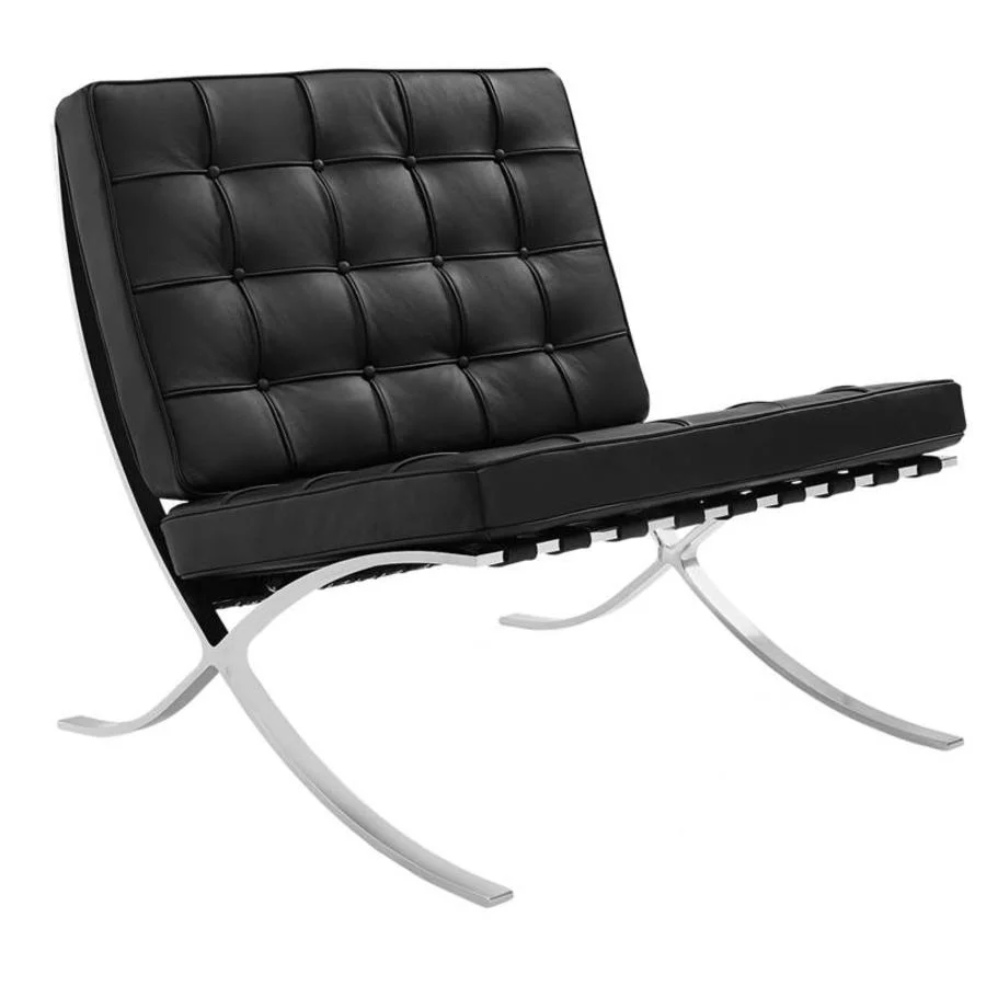 Classic Modern Barcelona Chair And Footstool, Black Leather - Image 11