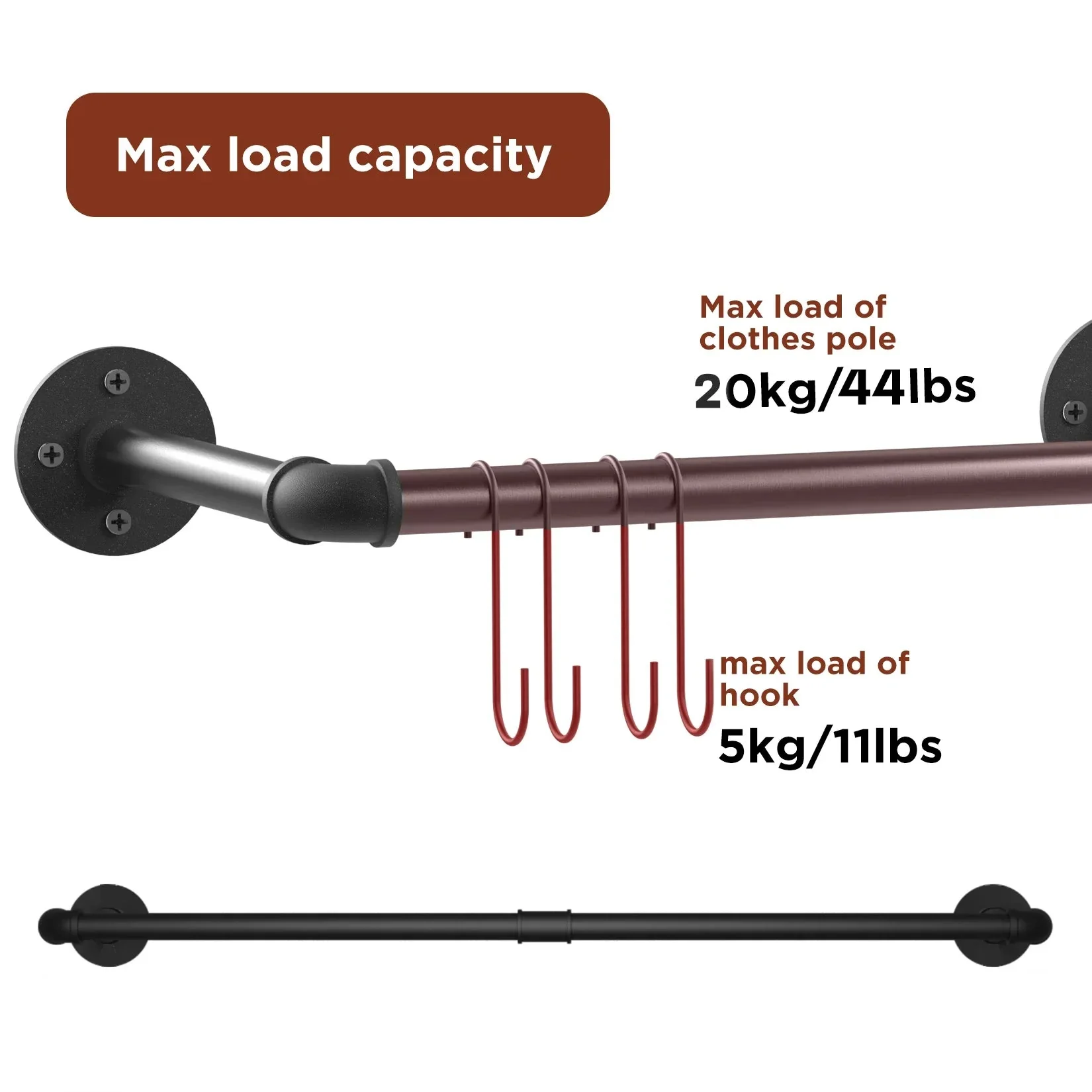Clothes Rack Clothes Hanger Pole, Garment Bar, Closet Organizer, Garment Hanging Rod, Super Strong Bearing Metal Pipe, 2X - Image 6