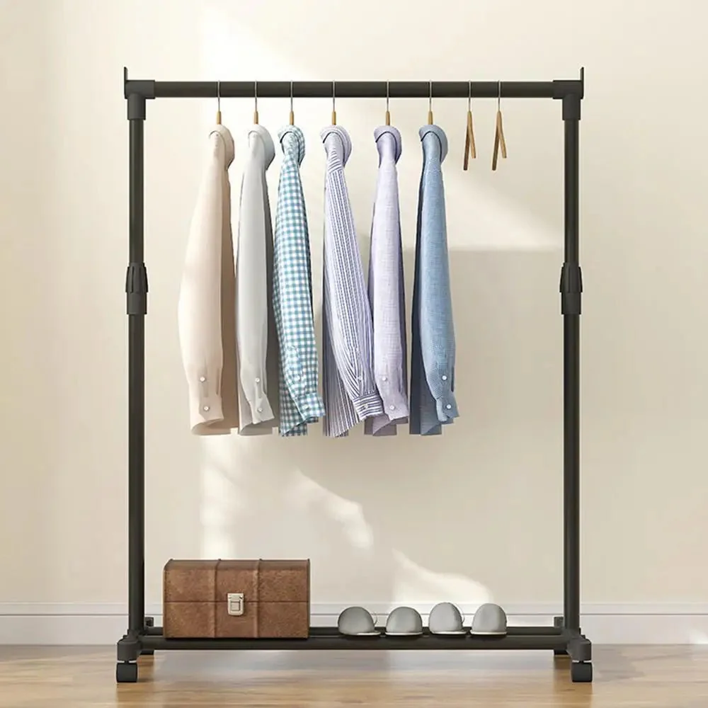 Clothes Rack With Wheels Metal Telescopic Adjustable Laundry Shop Living Room Bedroom Garment Rack Heavy-duty Standing Hanger - Image 11