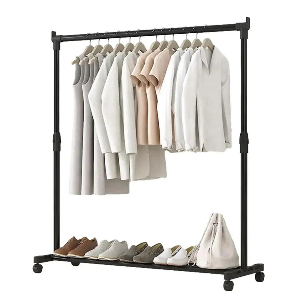 Clothes Rack With Wheels Metal Telescopic Adjustable Laundry Shop Living Room Bedroom Garment Rack Heavy-duty Standing Hanger - Image 13