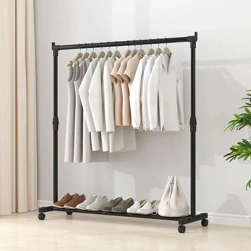 Clothes Rack With Wheels Metal Telescopic Adjustable Laundry Shop Living Room Bedroom Garment Rack Heavy-duty Standing Hanger - Image 3