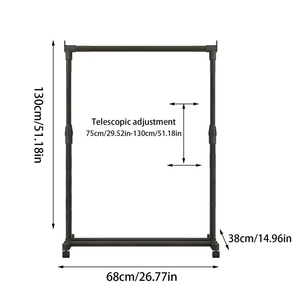 Clothes Rack With Wheels Metal Telescopic Adjustable Laundry Shop Living Room Bedroom Garment Rack Heavy-duty Standing Hanger - Image 7