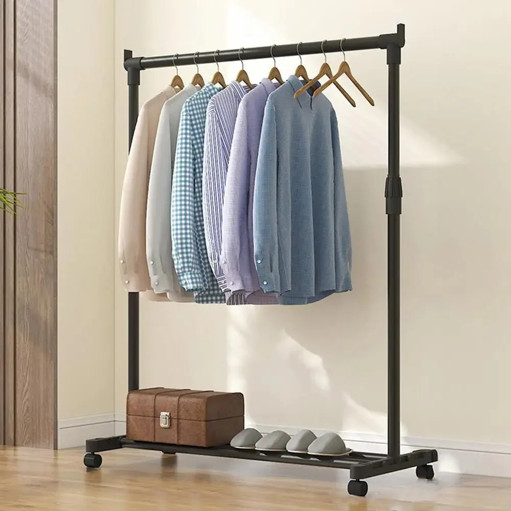 Clothes Rack With Wheels Metal Telescopic Adjustable Laundry Shop Living Room Bedroom Garment Rack Heavy-duty Standing Hanger - Image 9