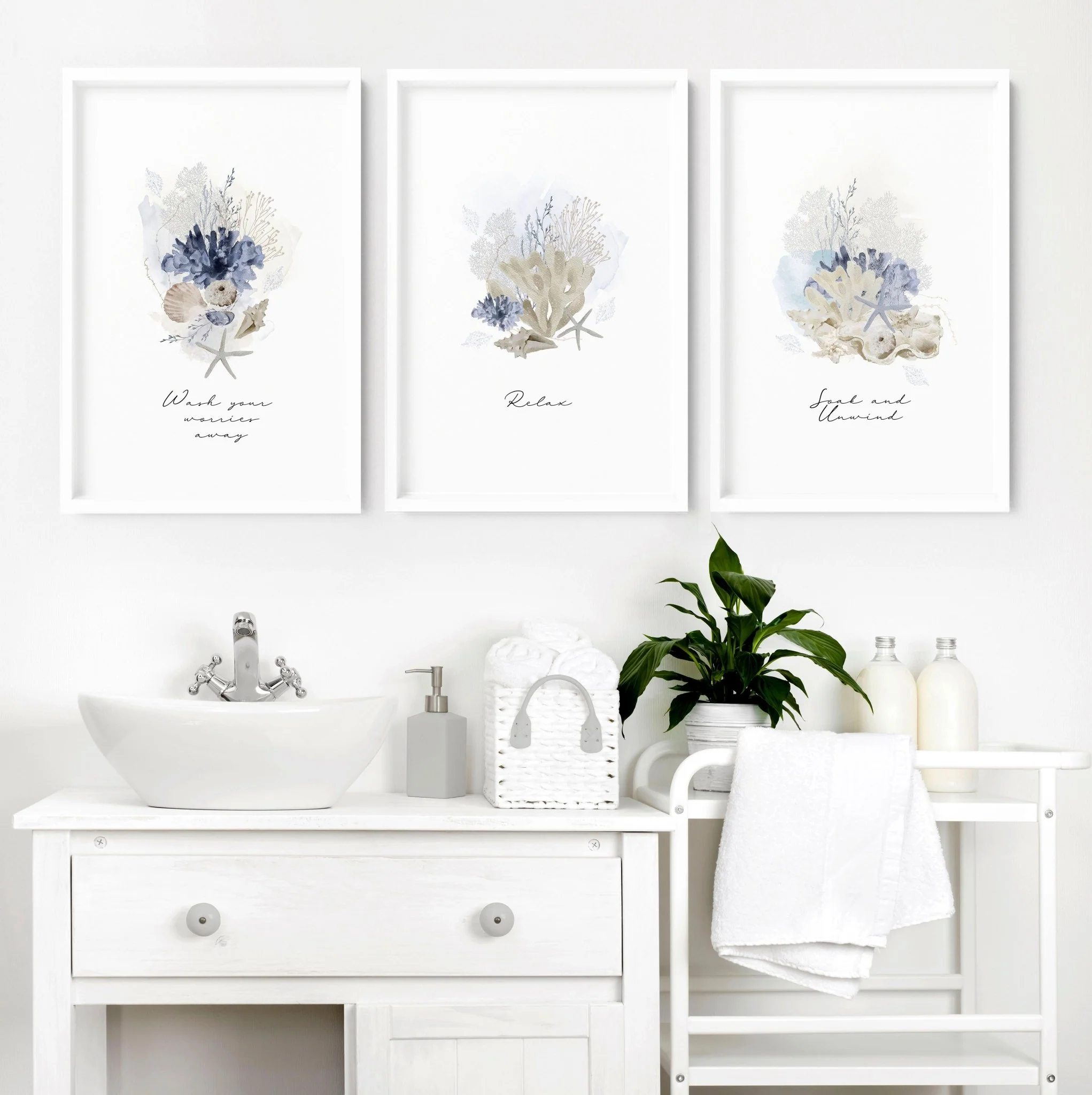 Pictures for bathrooms | set of 3 Coastal wall prints - Image 4
