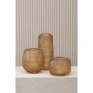 Colbie Large Embossed Amber Glass Vase - Image 6