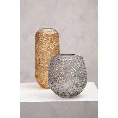 Colbie Large Embossed Amber Glass Vase - Image 7
