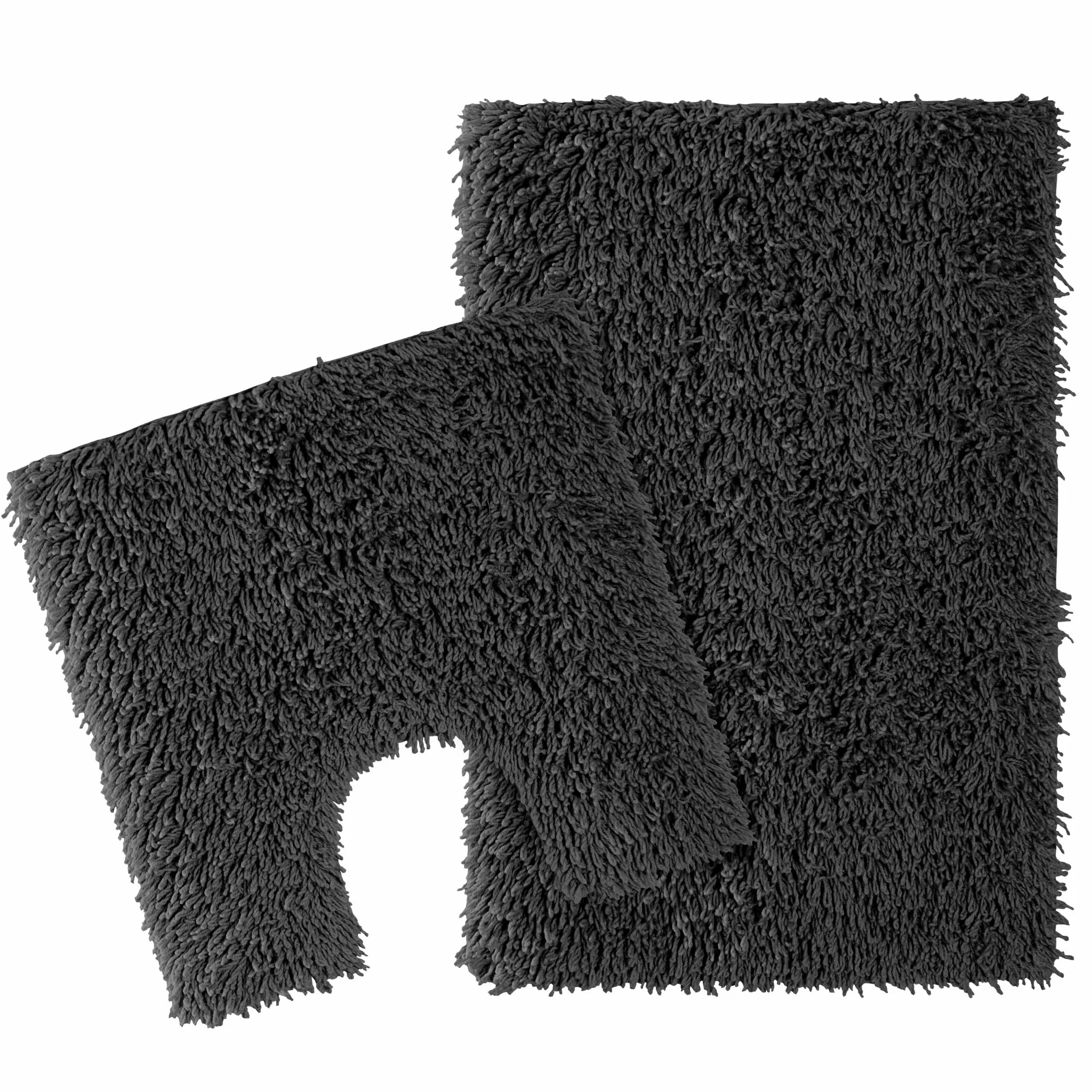 Como 2 Piece Black Bath Mat & Pedestal Set Non-Slip Super Absorbent Cotton Bathroom Mats - Image 2