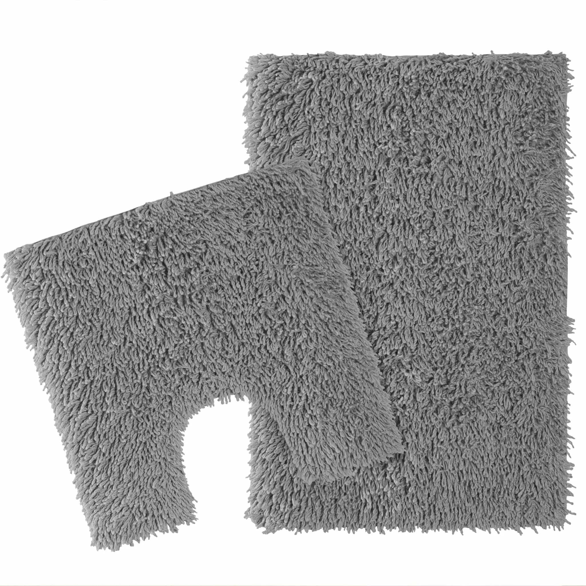 Como 2 Piece Grey Bath Mat & Pedestal Set Non-Slip Super Absorbent Cotton Bathroom Mats - Image 2