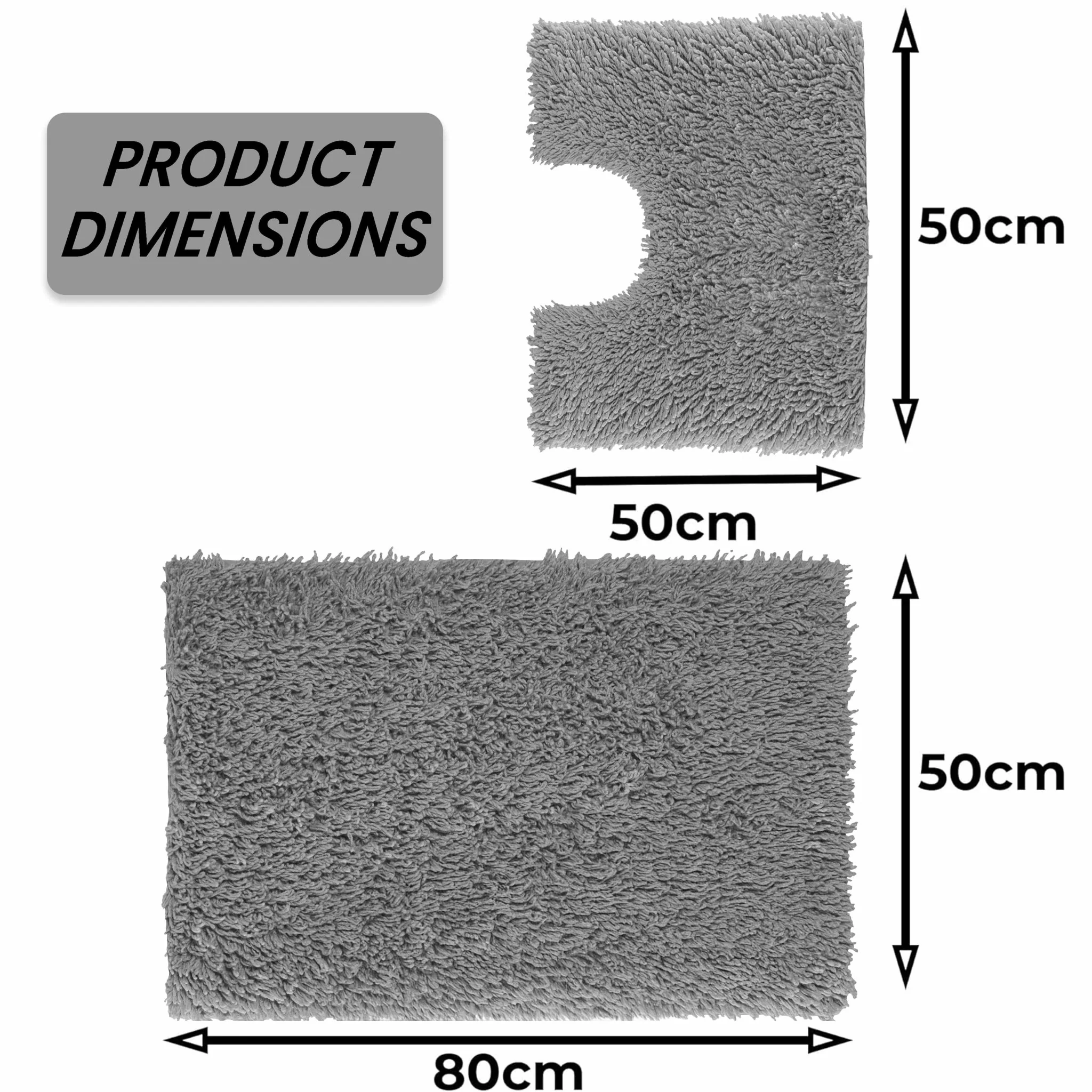 Como 2 Piece Grey Bath Mat & Pedestal Set Non-Slip Super Absorbent Cotton Bathroom Mats - Image 4